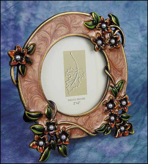 2in Cocoa Floral - Round Enamel Embroidery Frame with Glass