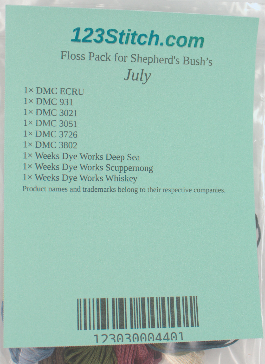 Floss Pack for "July", zoomed in. Select this picture to zoom back out.