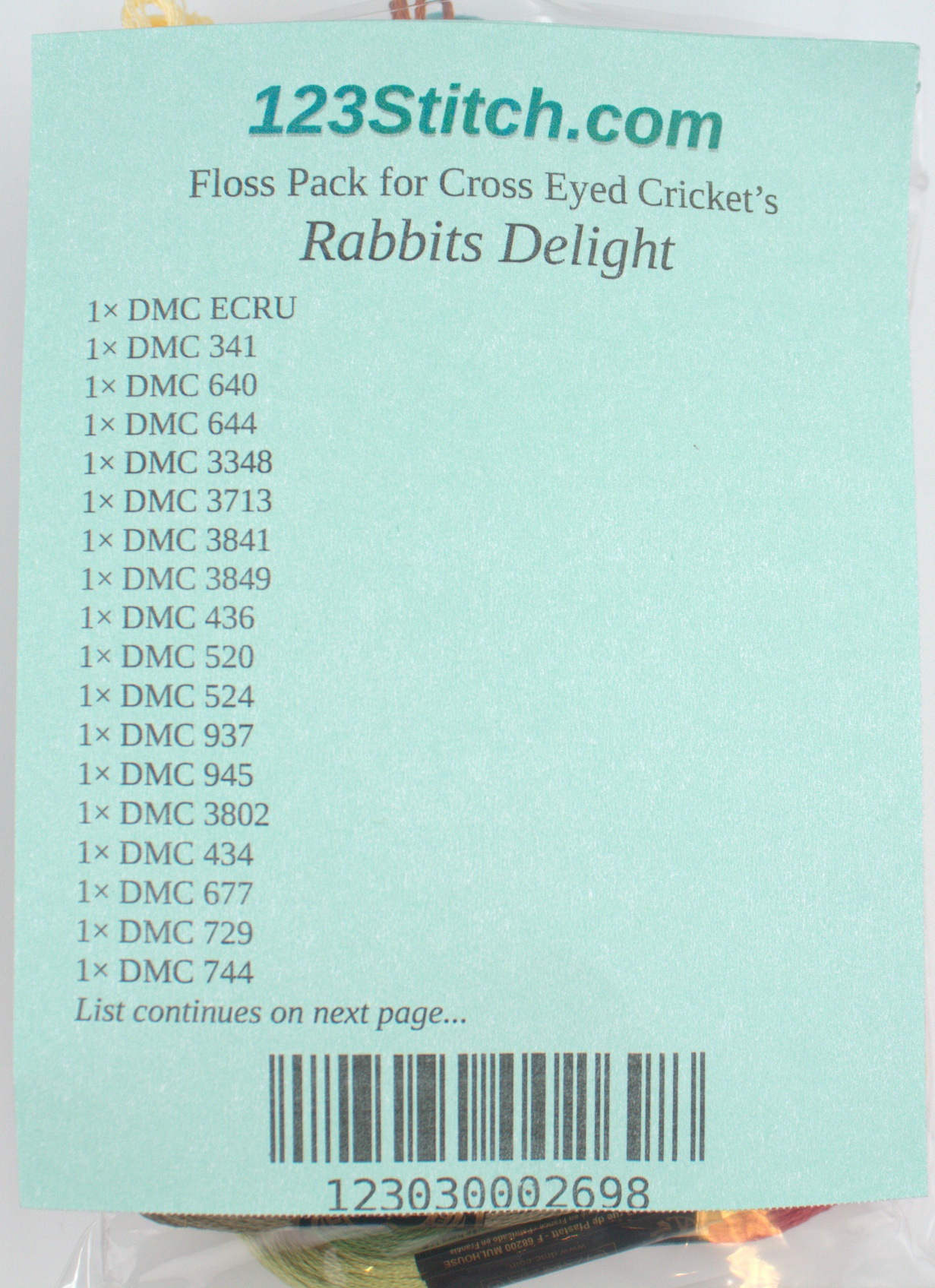 Floss Pack for "Rabbits Delight", zoomed in. Select this picture to zoom back out.
