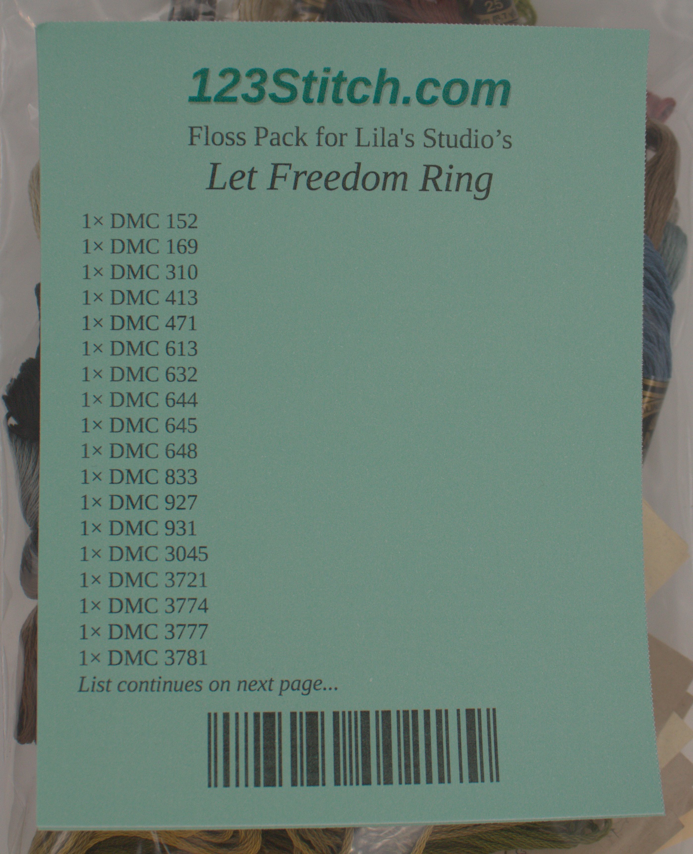 Floss Pack for "Let Freedom Ring", zoomed in. Select this picture to zoom back out.