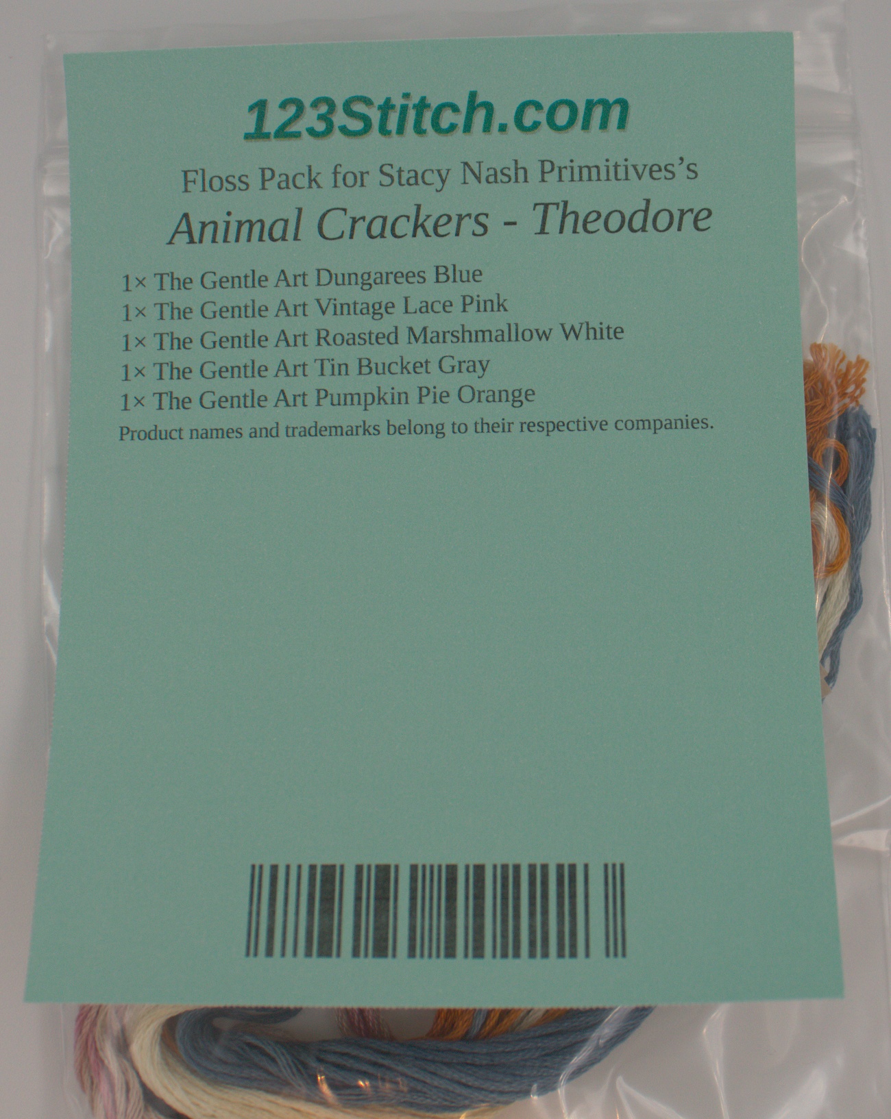 Floss Pack for "Animal Crackers - Theodore", zoomed in. Select this picture to zoom back out.