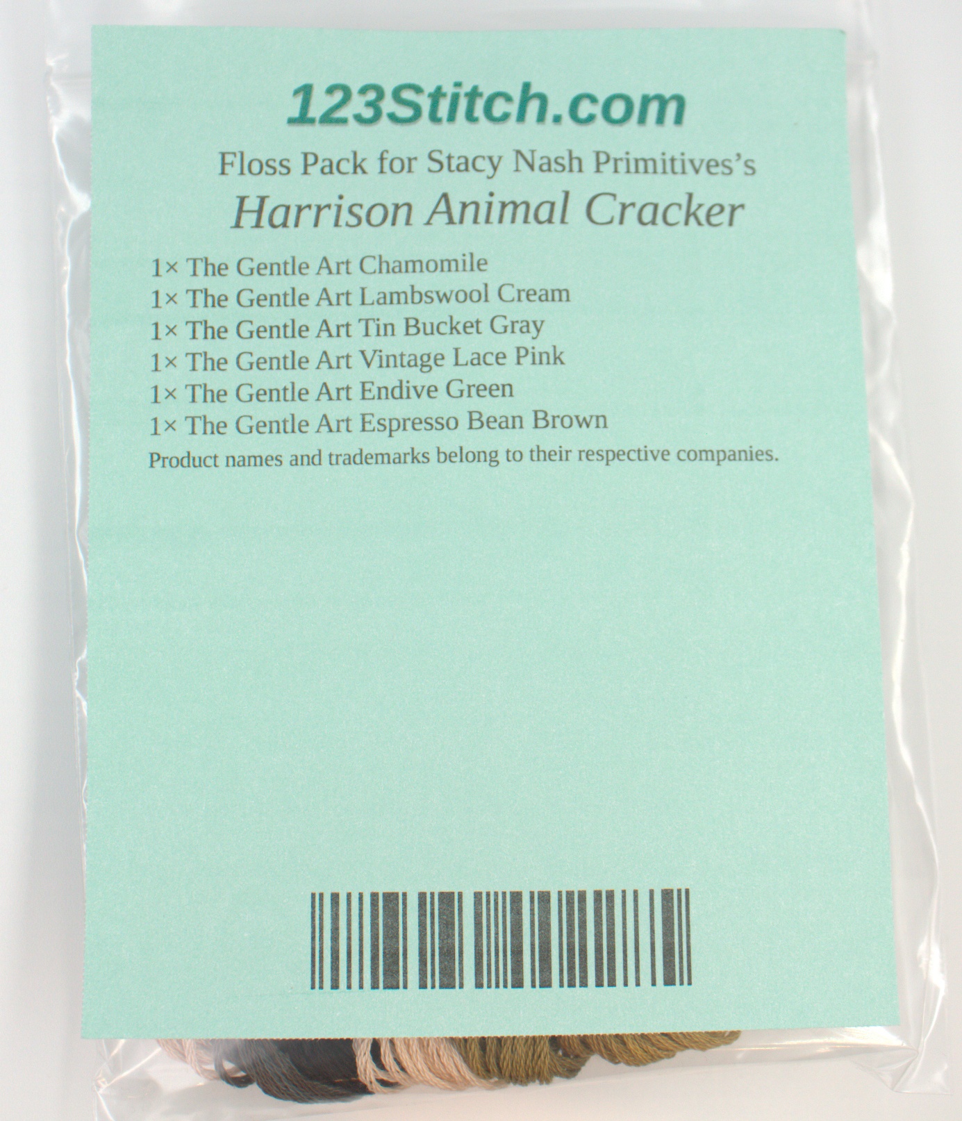 Floss Pack for "Harrison Animal Cracker", zoomed in. Select this picture to zoom back out.
