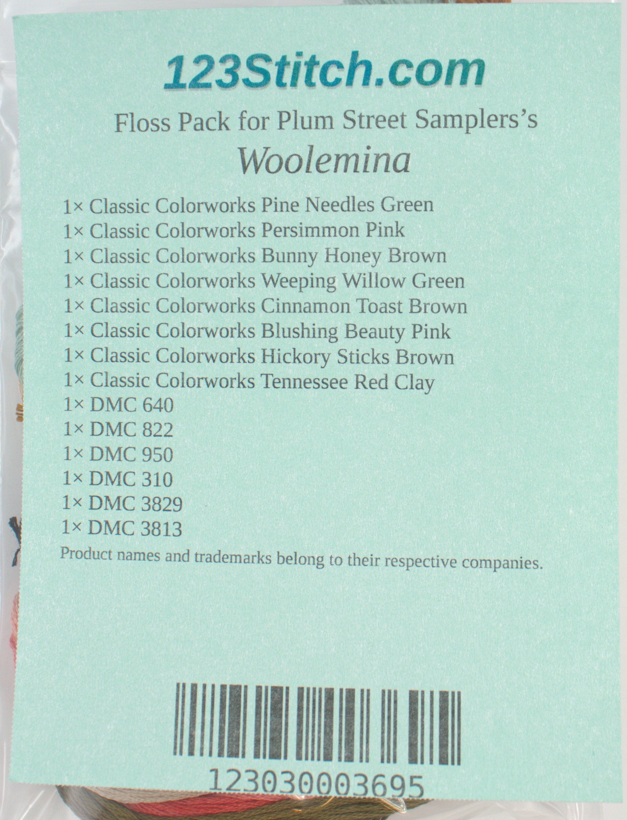 Floss Pack for "Woolemina", zoomed in. Select this picture to zoom back out.