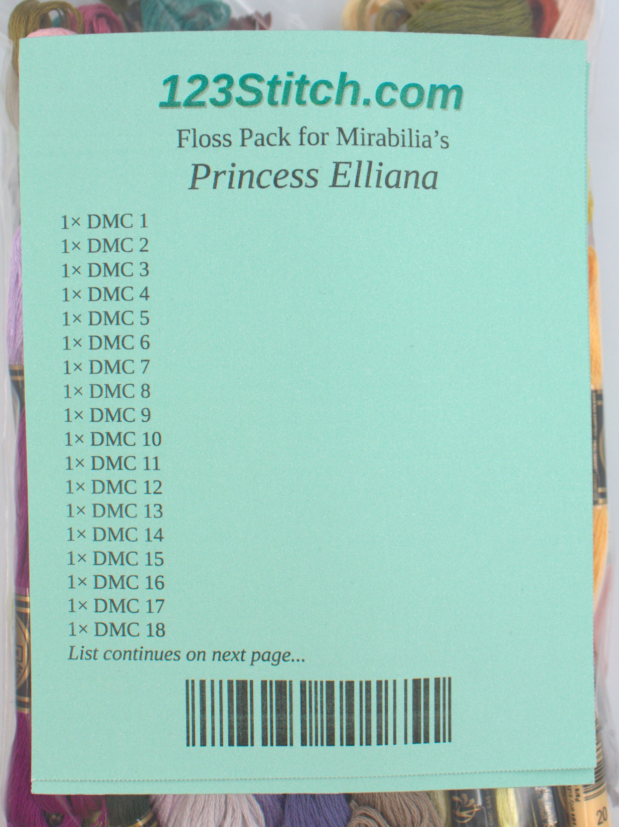 Floss Pack for "Princess Elliana", zoomed in. Select this picture to zoom back out.