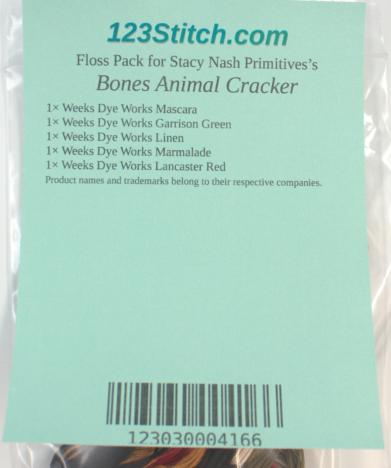 Floss Pack for "Bones Animal Cracker", zoomed in. Select this picture to zoom back out.