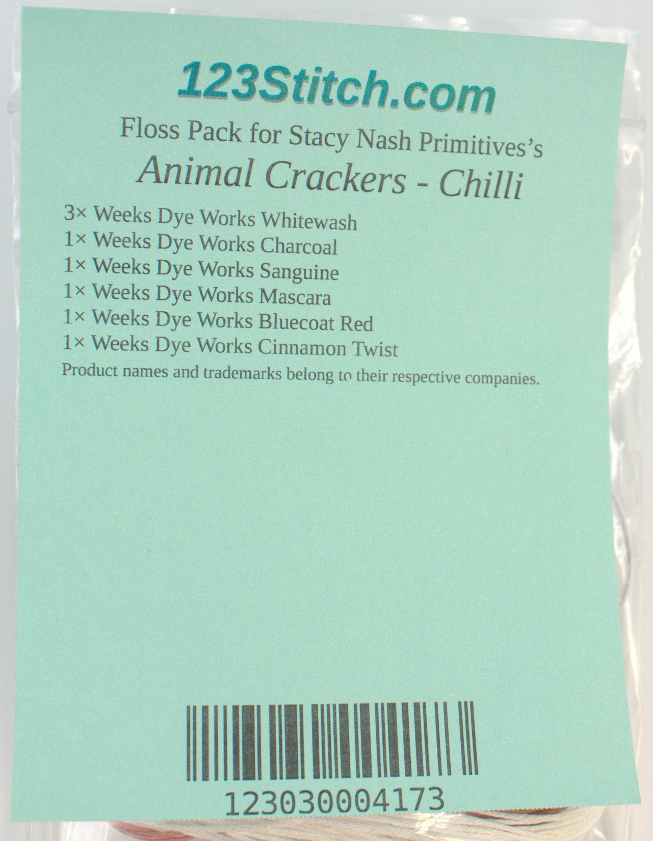 Floss Pack for "Animal Crackers - Chilli", zoomed in. Select this picture to zoom back out.