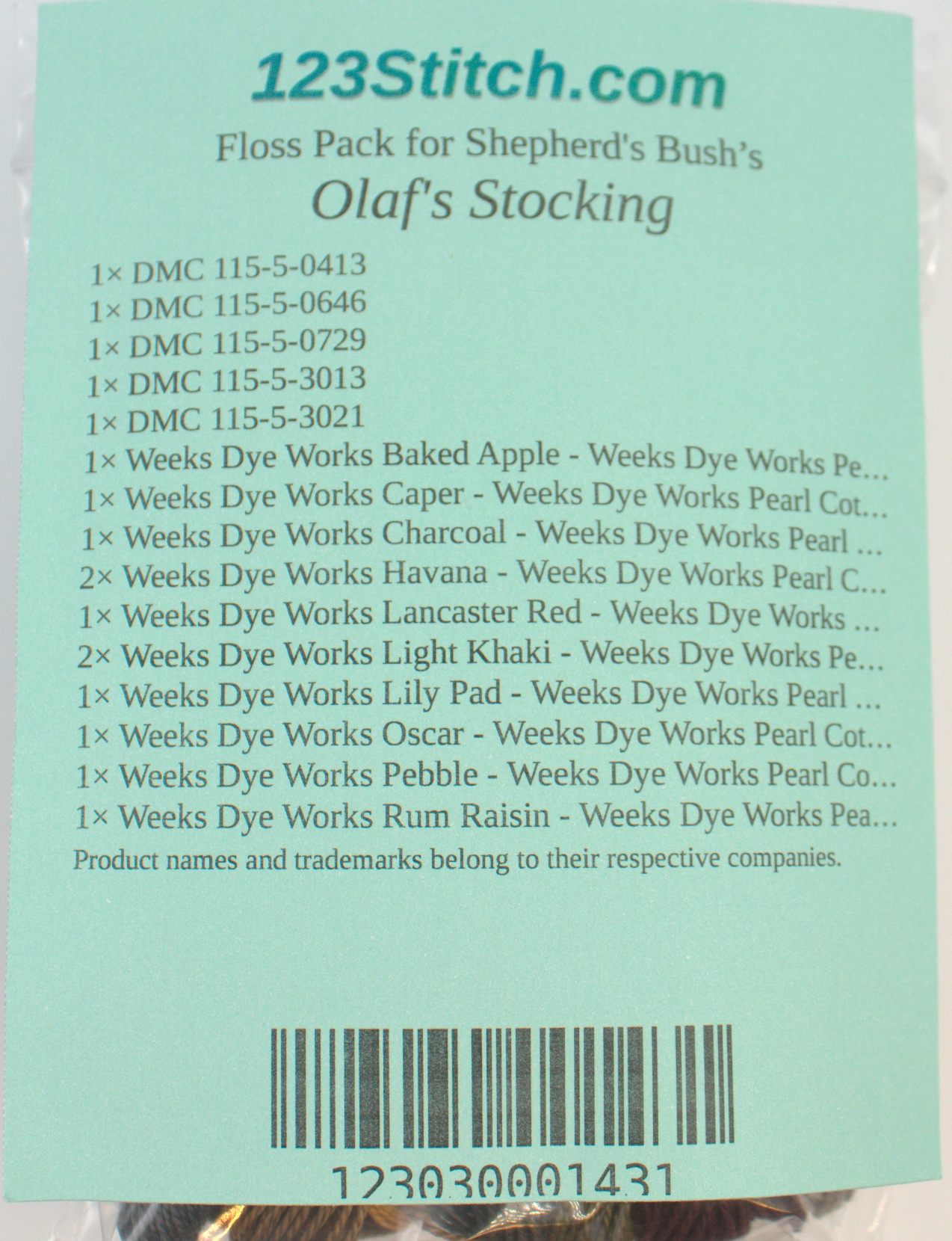 Floss Pack for "Olaf's Stocking", zoomed in. Select this picture to zoom back out.