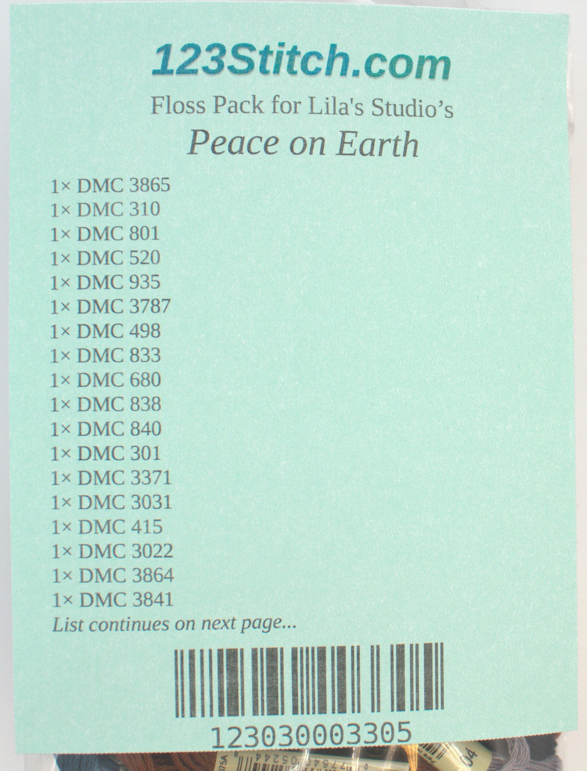 Floss Pack for "Peace on Earth", zoomed in. Select this picture to zoom back out.