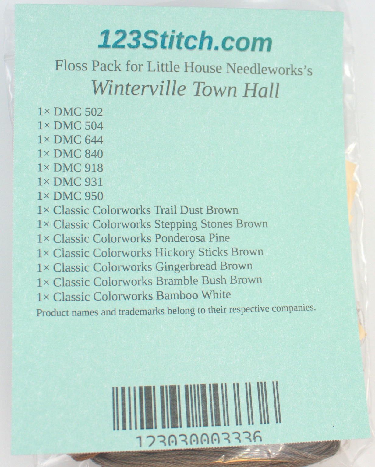Floss Pack for "Winterville Town Hall", zoomed in. Select this picture to zoom back out.
