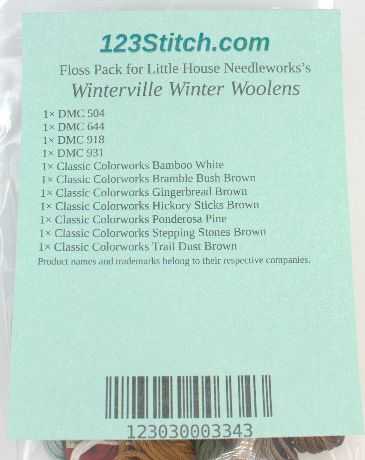 Floss Pack for "Winterville Winter Woolens", zoomed in. Select this picture to zoom back out.