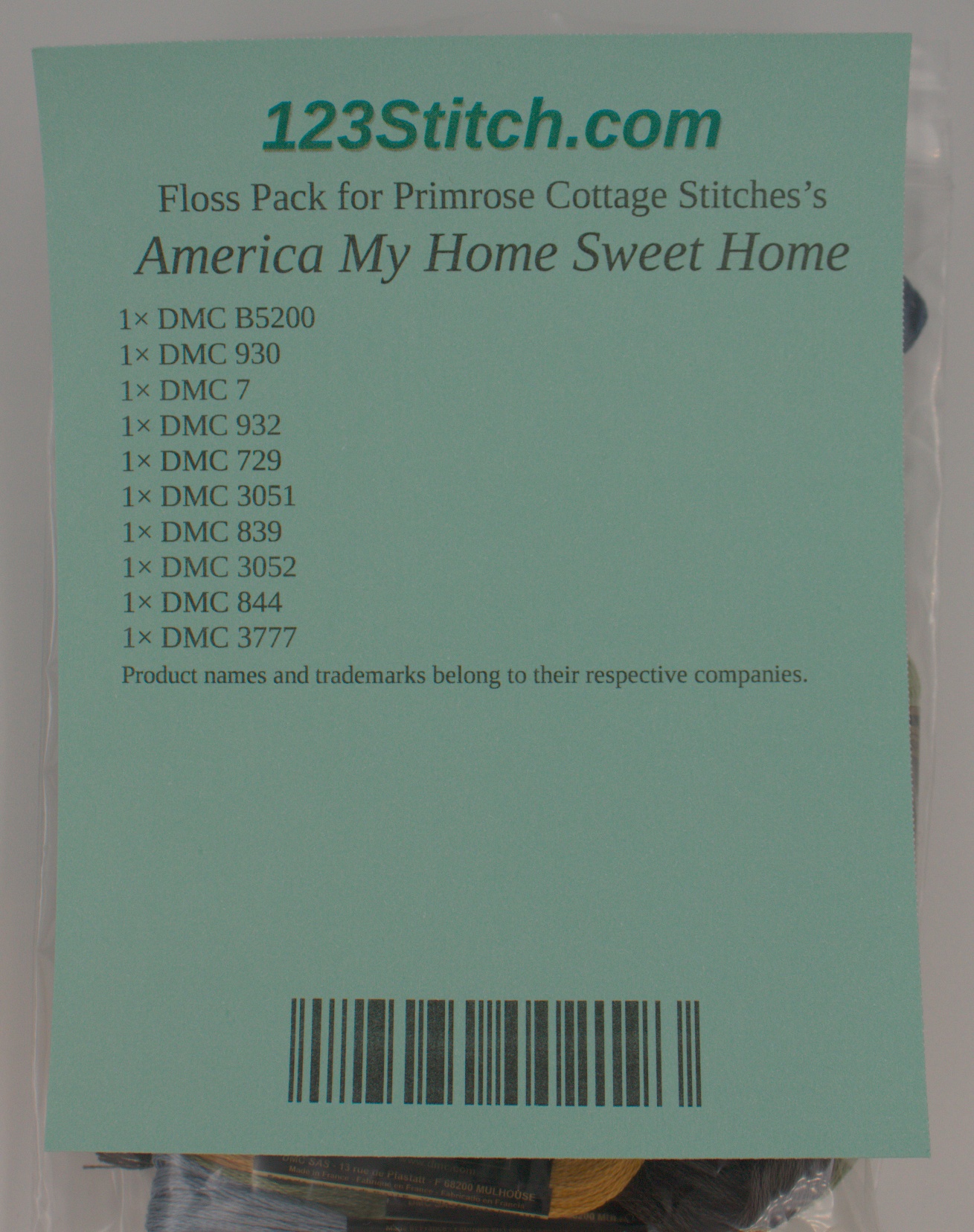 Floss Pack for "America My Home Sweet Home", zoomed in. Select this picture to zoom back out.