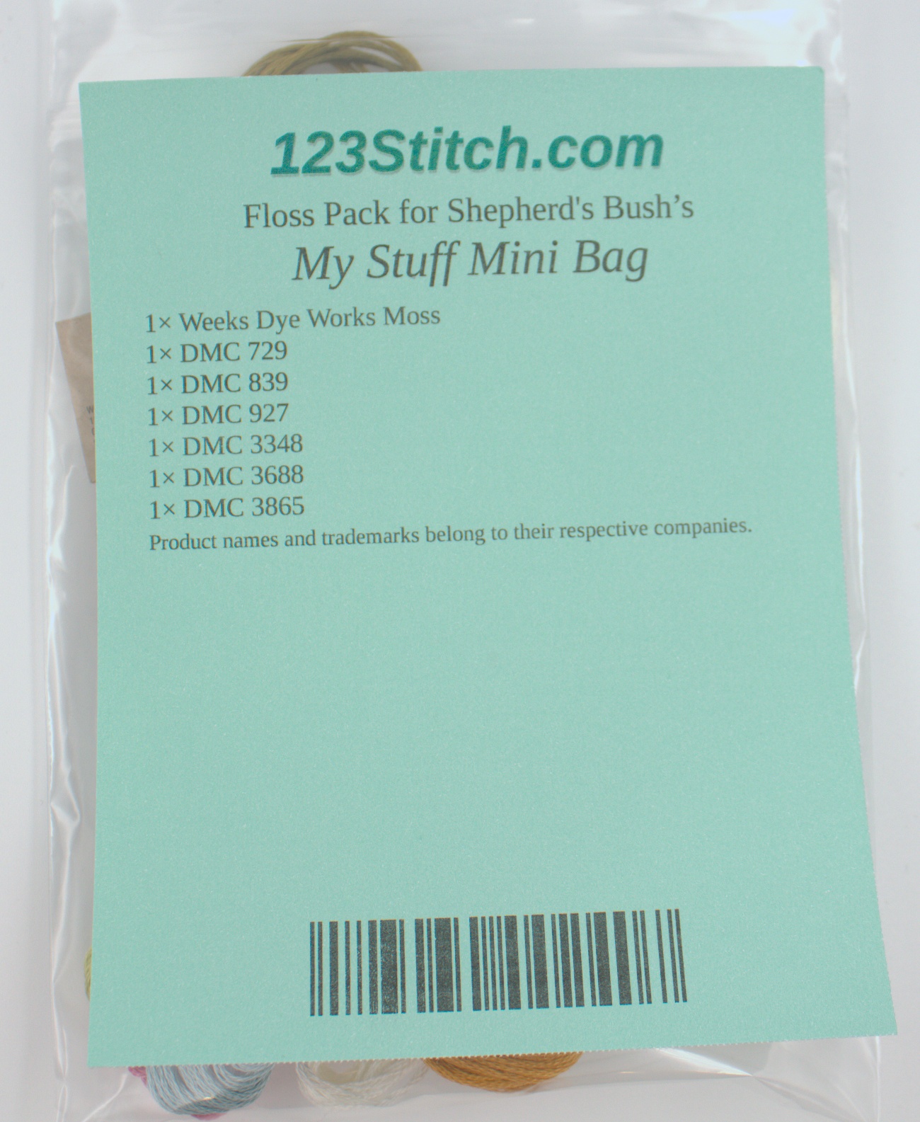 Floss Pack for "My Stuff Mini Bag", zoomed in. Select this picture to zoom back out.