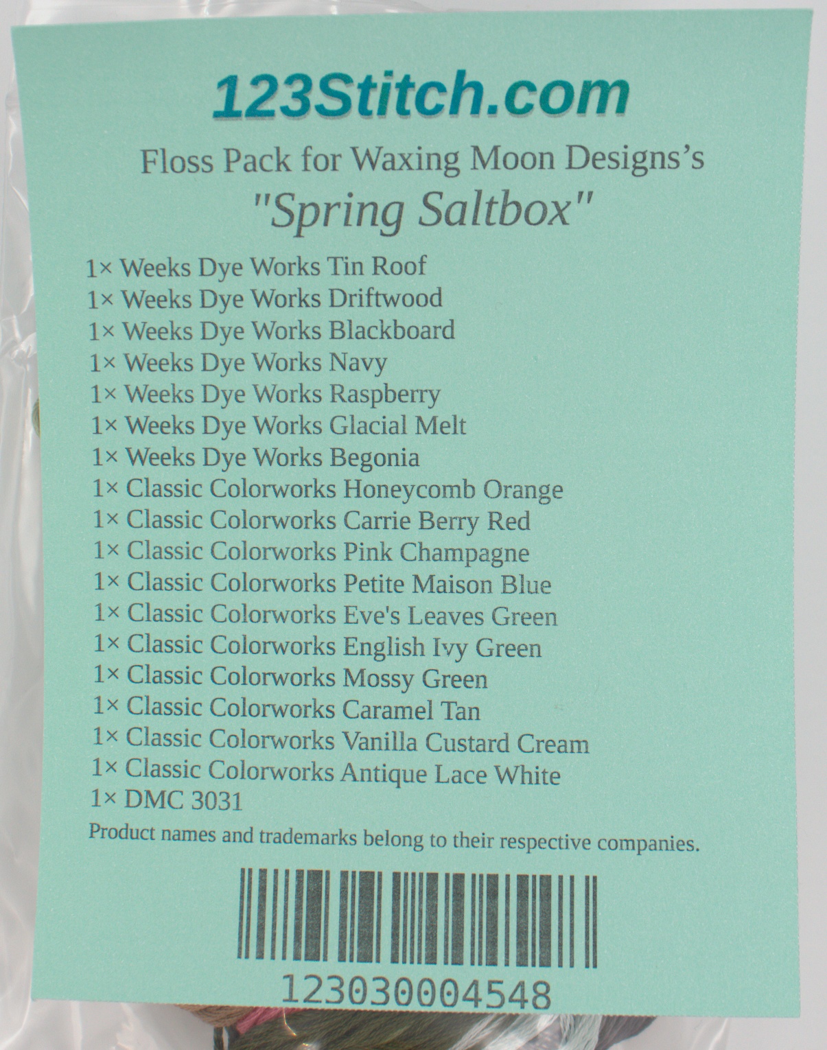 Floss Pack for "Spring Saltbox" , zoomed in. Select this picture to zoom back out.
