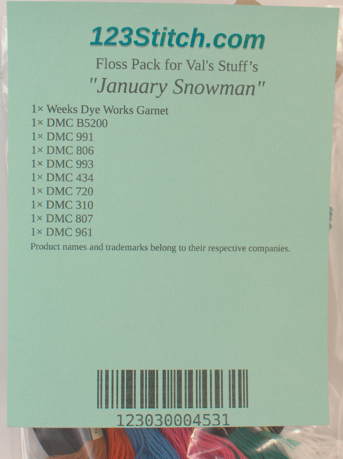 Floss Pack for "January Snowman" , zoomed in. Select this picture to zoom back out.