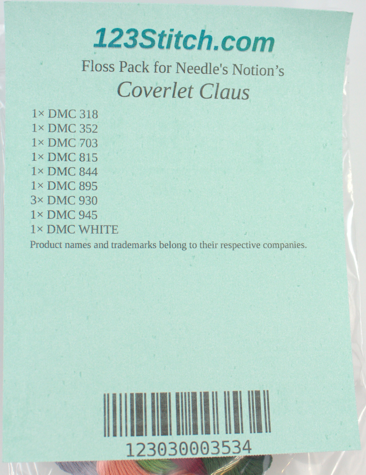 Floss Pack for "Coverlet Claus", zoomed in. Select this picture to zoom back out.