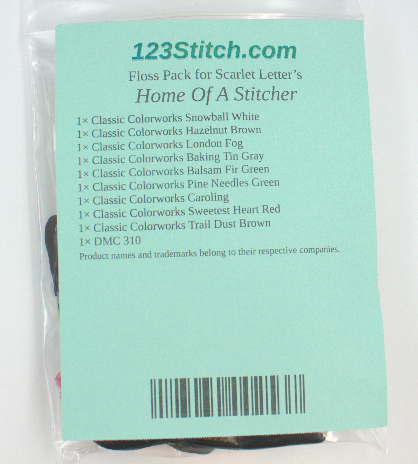 Floss Pack for "Home Of A Stitcher", zoomed in. Select this picture to zoom back out.