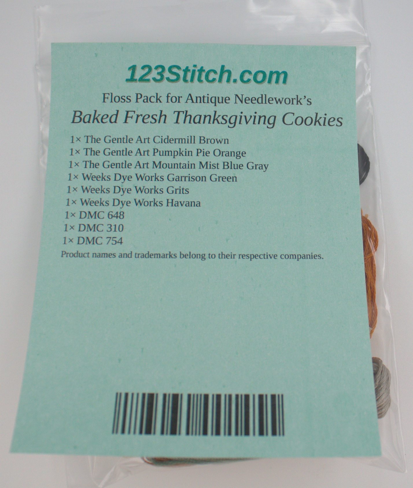 Floss Pack for "Baked Fresh Thanksgiving Cookies", zoomed in. Select this picture to zoom back out.