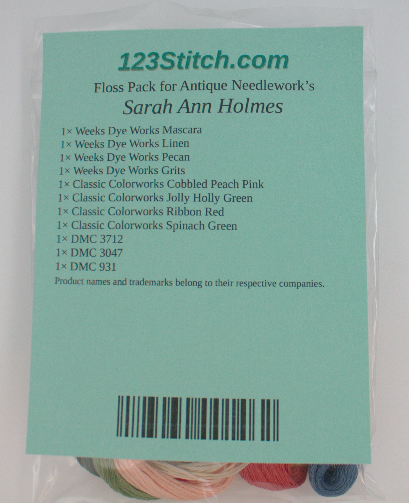 Floss Pack for "Sarah Ann Holmes", zoomed in. Select this picture to zoom back out.