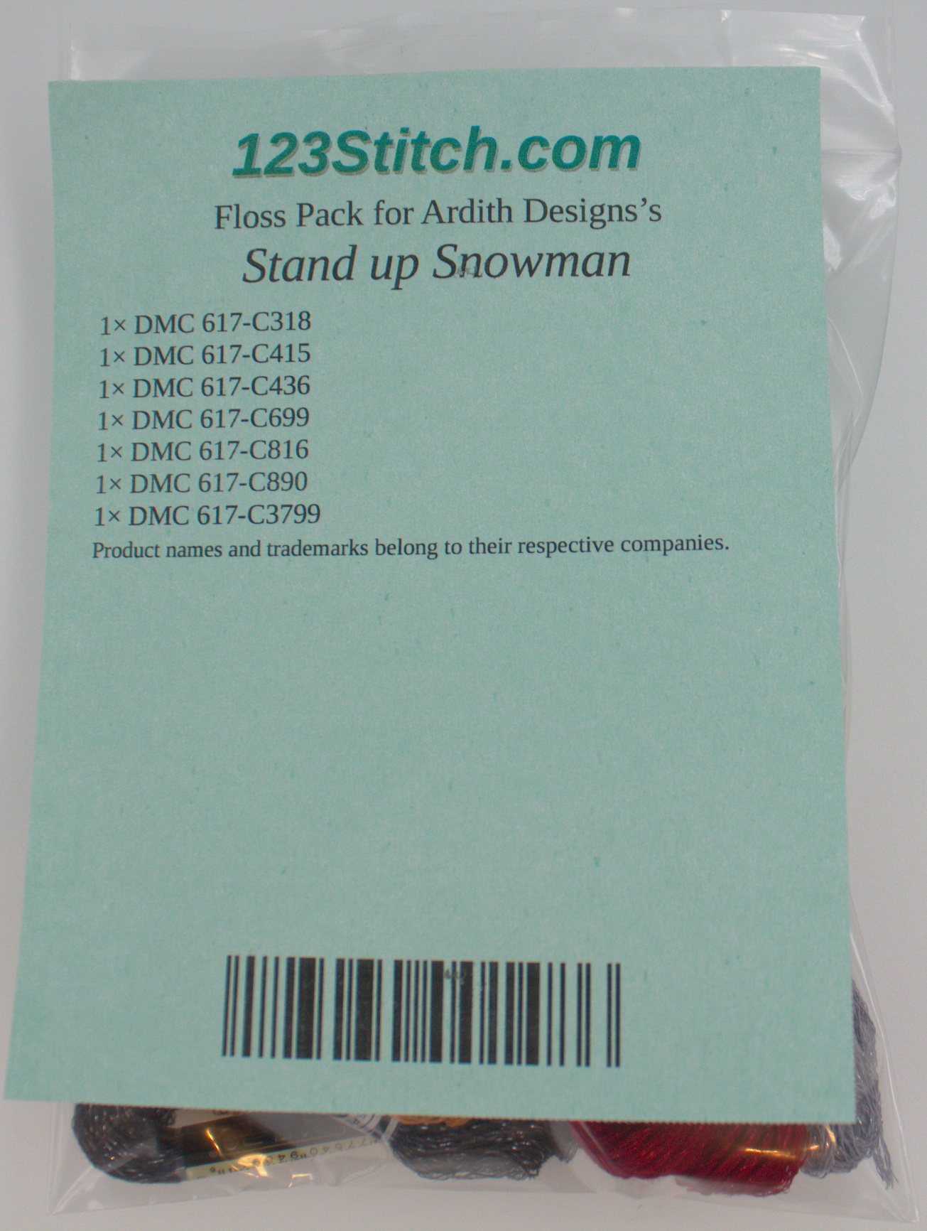 Floss Pack for "Stand up Snowman", zoomed in. Select this picture to zoom back out.