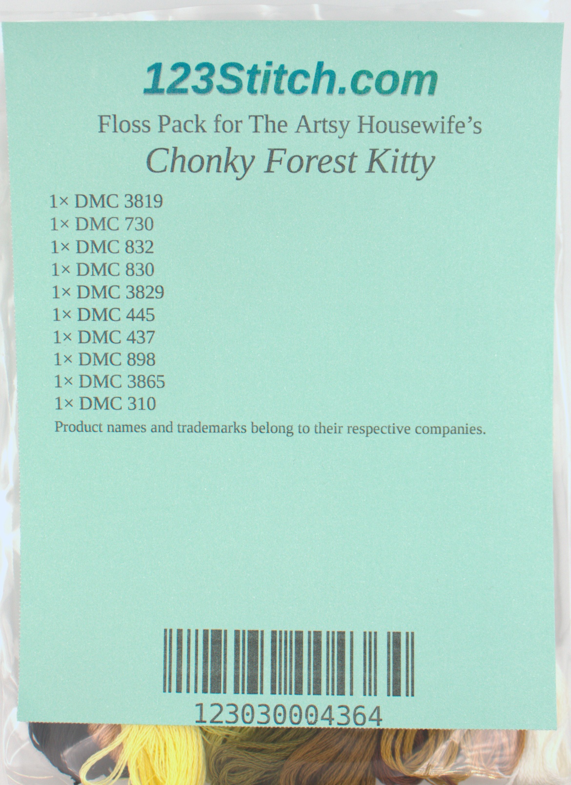 Floss Pack for "Chonky Forest Kitty", zoomed in. Select this picture to zoom back out.