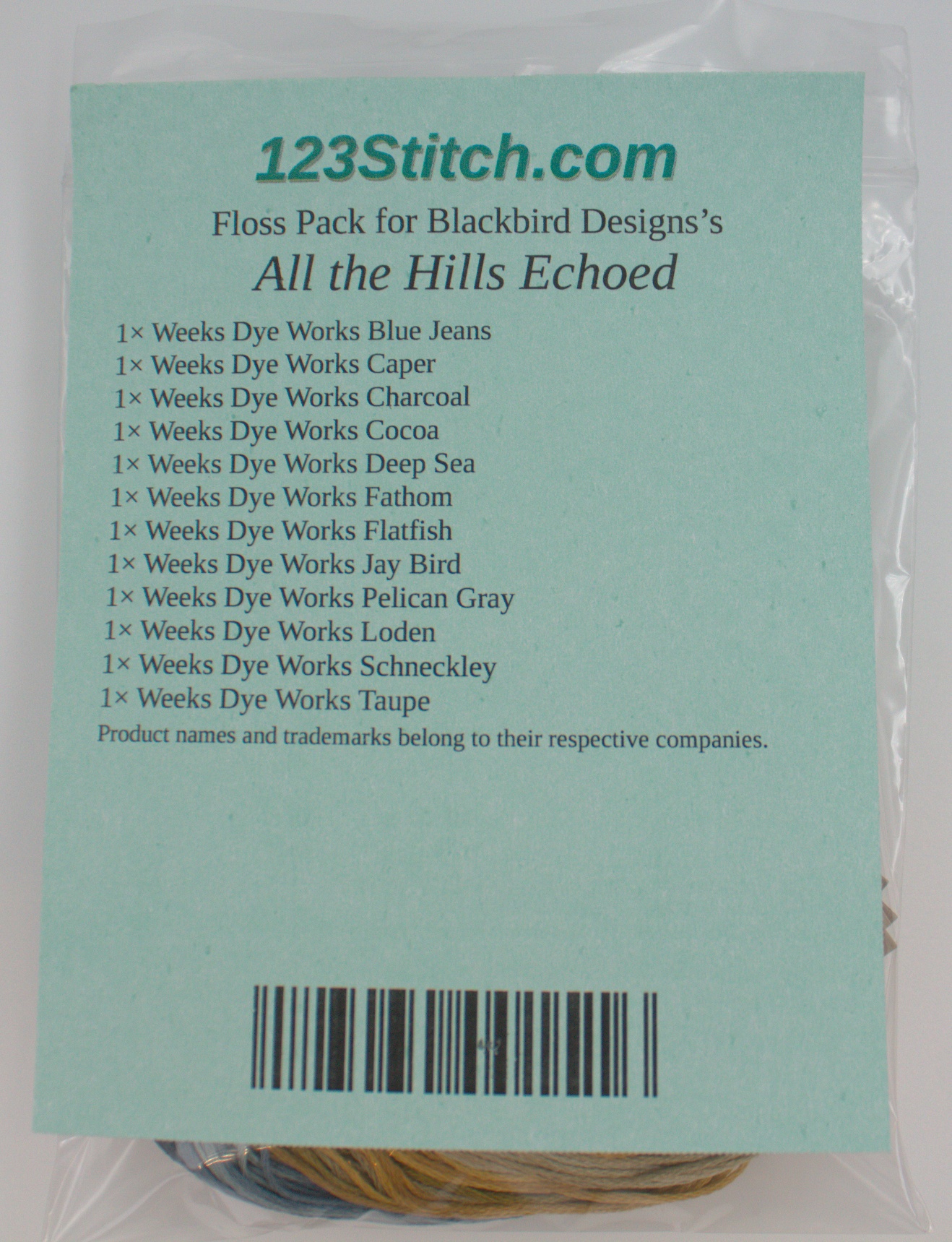 Floss Pack for "All the Hills Echoed", zoomed in. Select this picture to zoom back out.