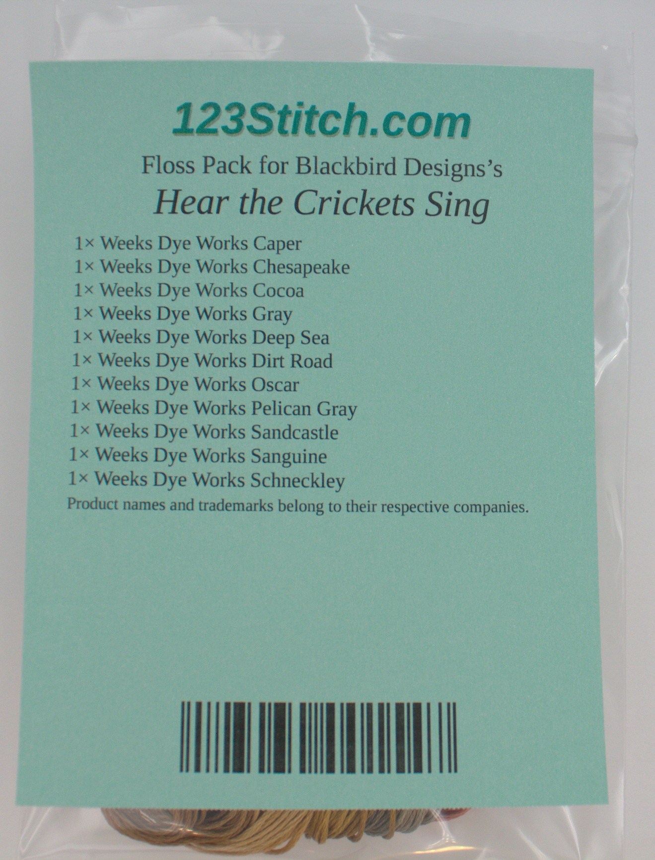 Floss Pack for "Hear the Crickets Sing", zoomed in. Select this picture to zoom back out.