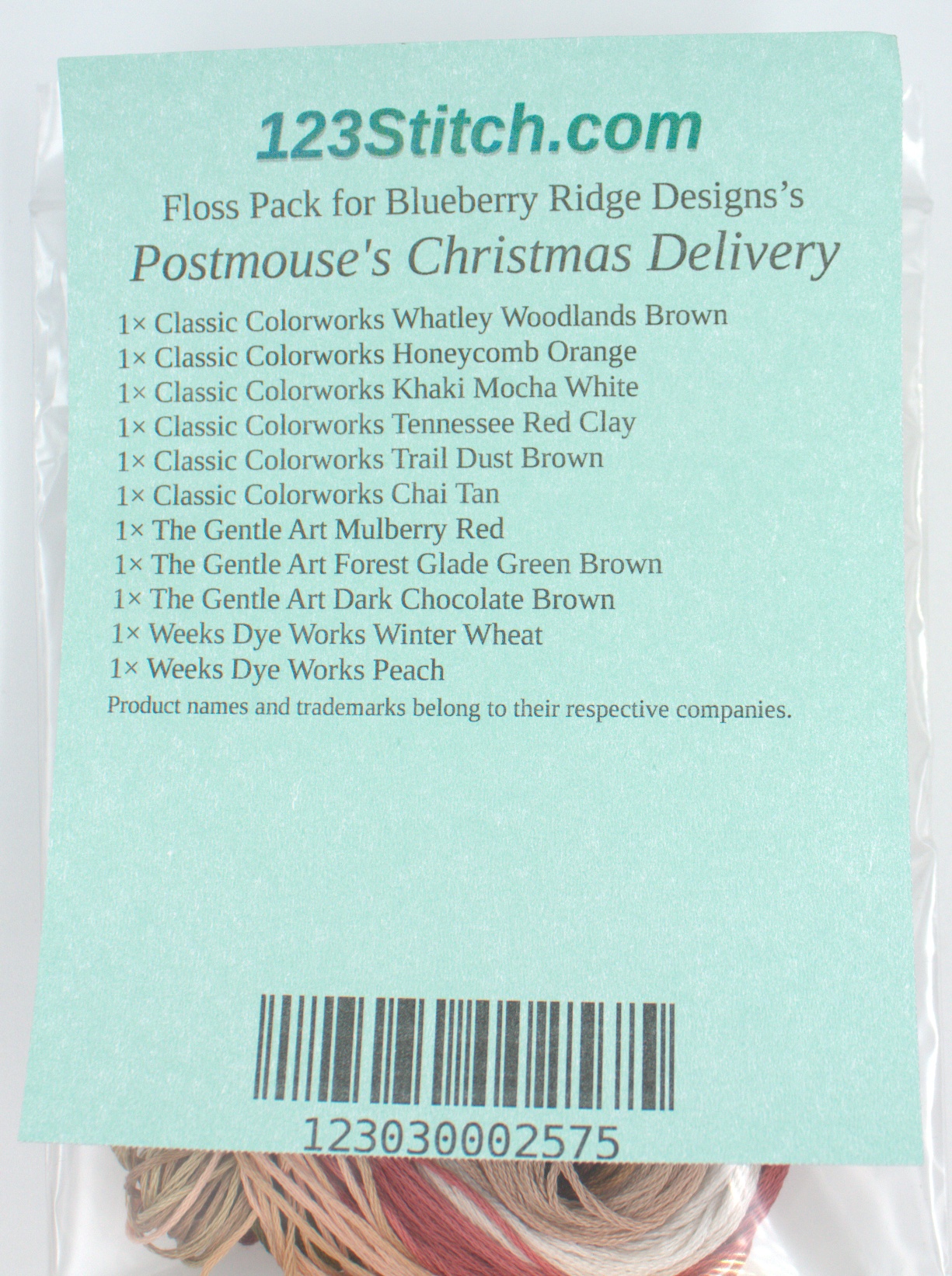 Floss Pack for "Postmouse's Christmas Delivery", zoomed in. Select this picture to zoom back out.