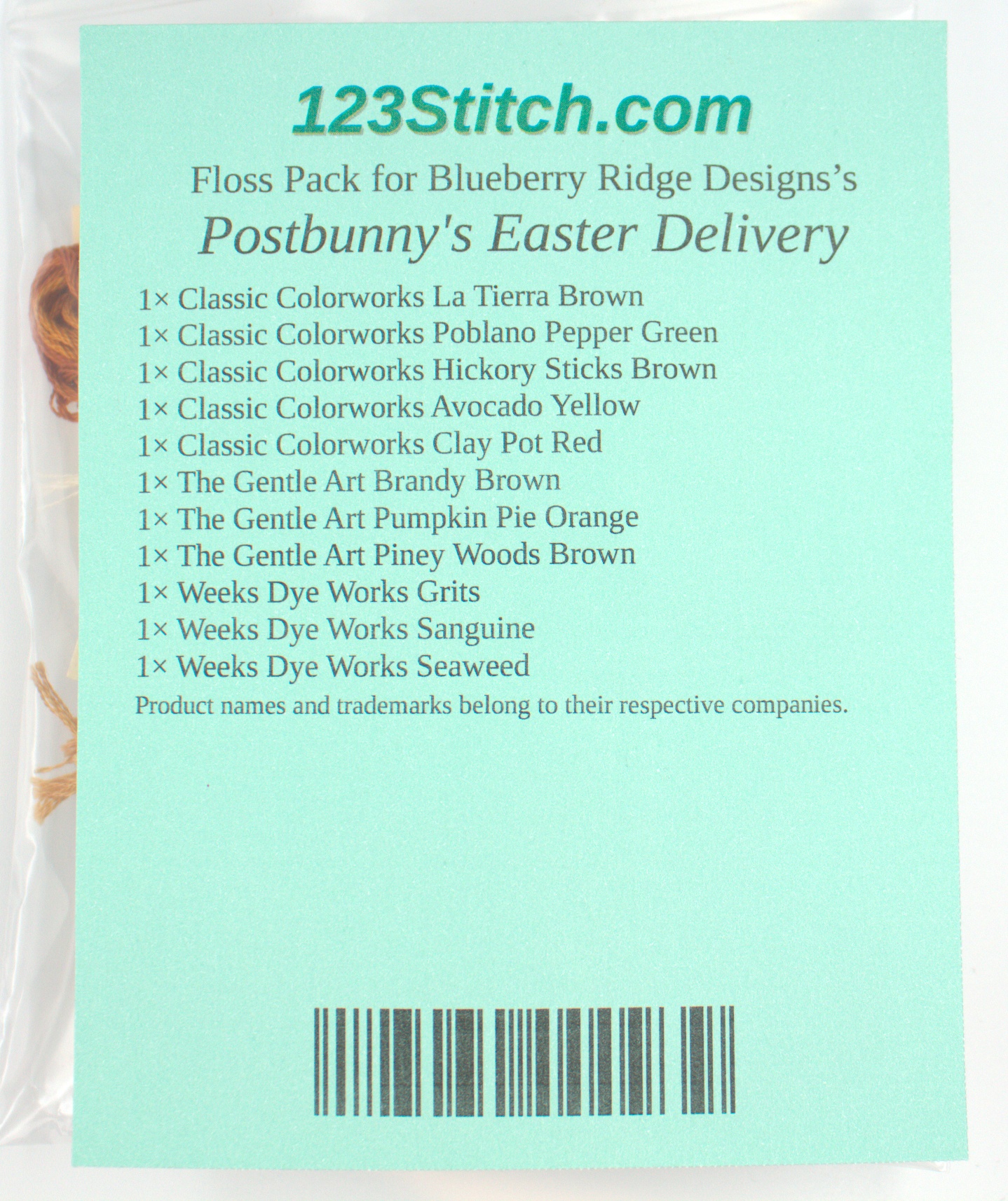 Floss Pack for "Postbunny's Easter Delivery", zoomed in. Select this picture to zoom back out.