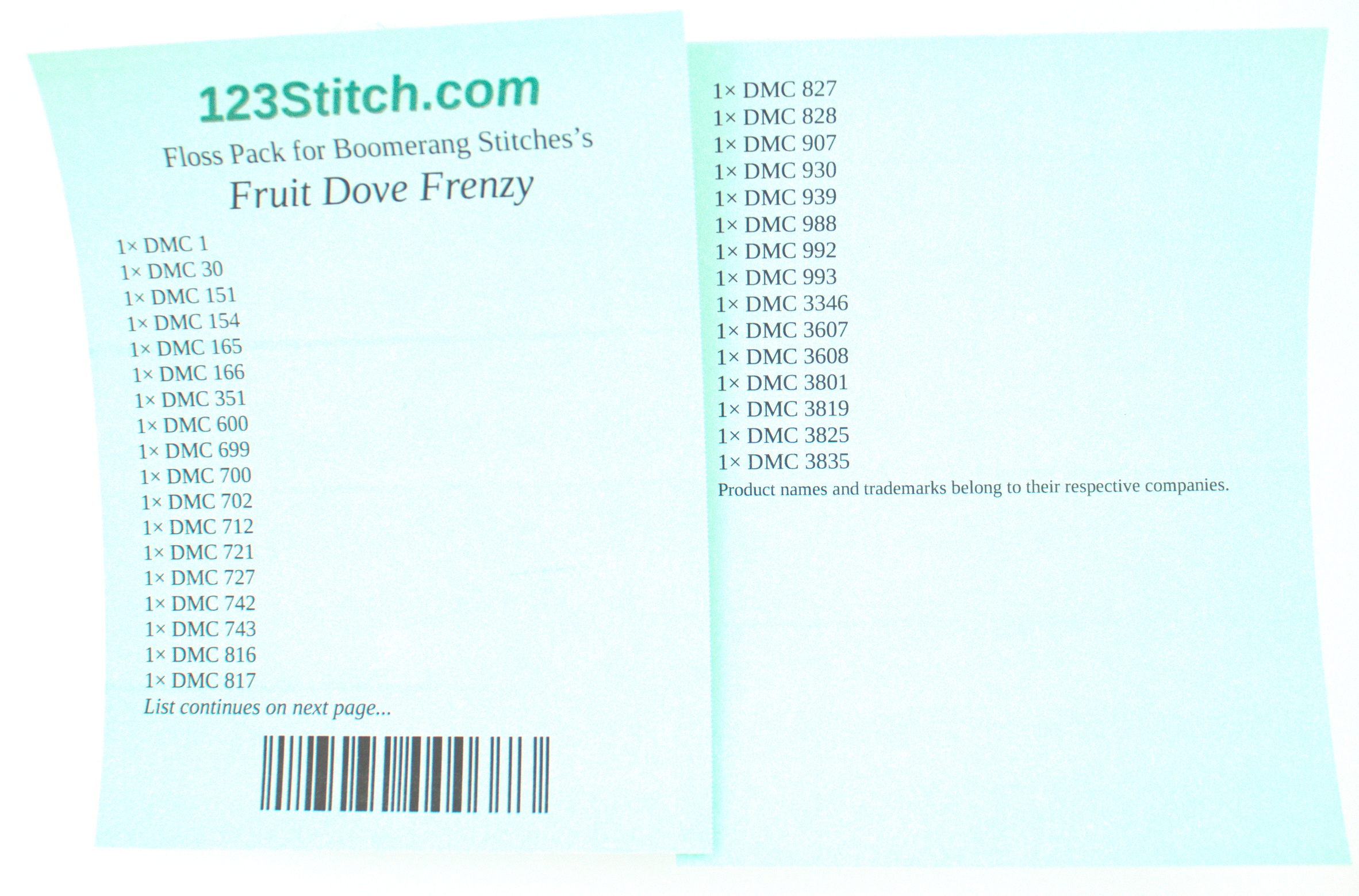 Floss Pack for "Fruit Dove Frenzy"