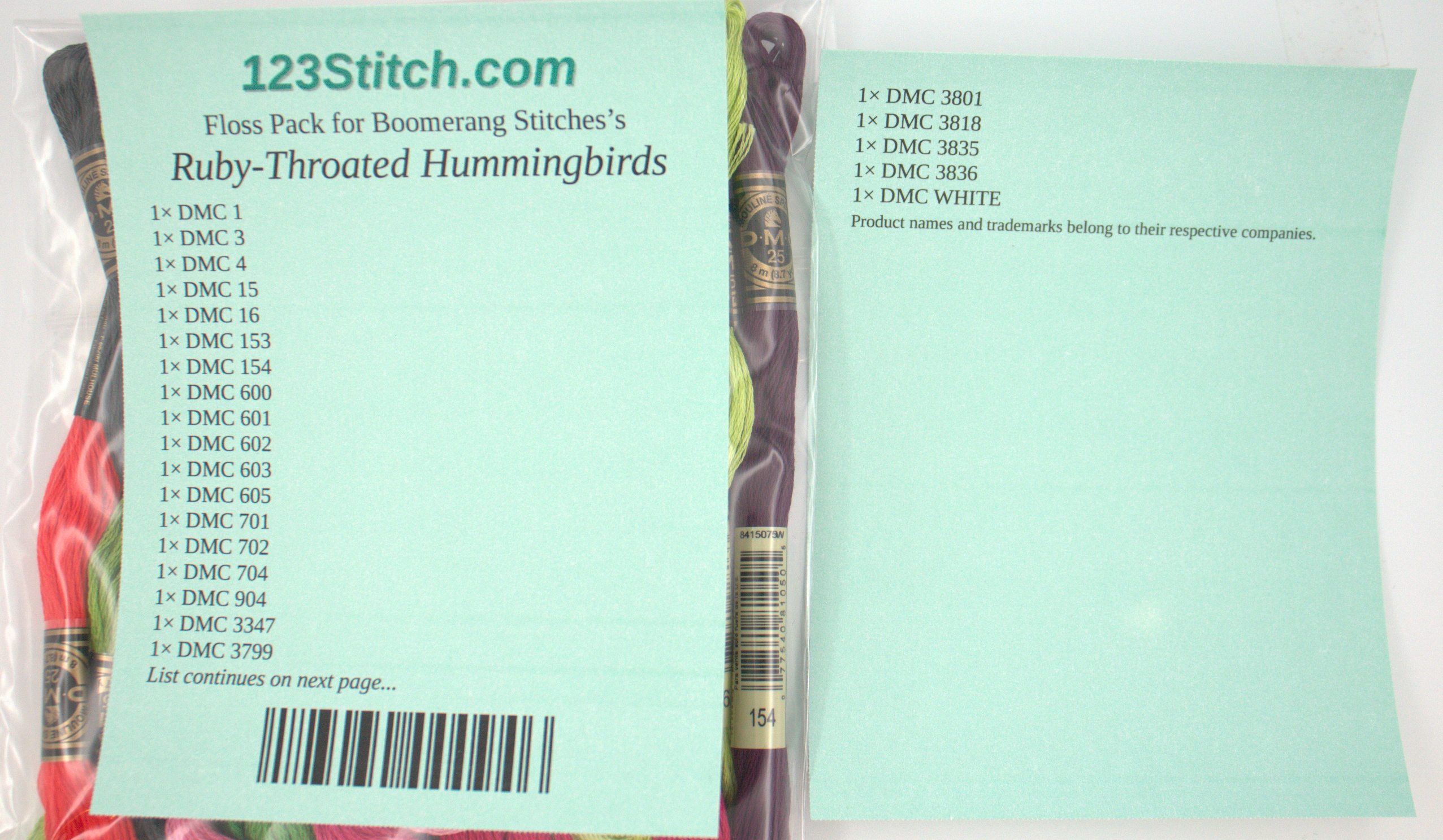 Floss Pack for "Ruby-Throated Hummingbirds", zoomed in. Select this picture to zoom back out.