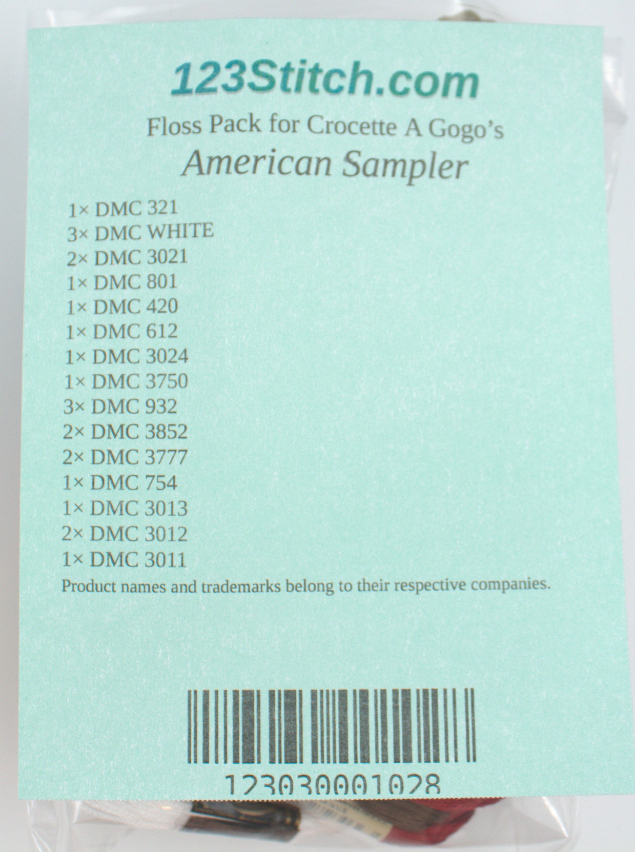 Floss Pack for "American Sampler ", zoomed in. Select this picture to zoom back out.