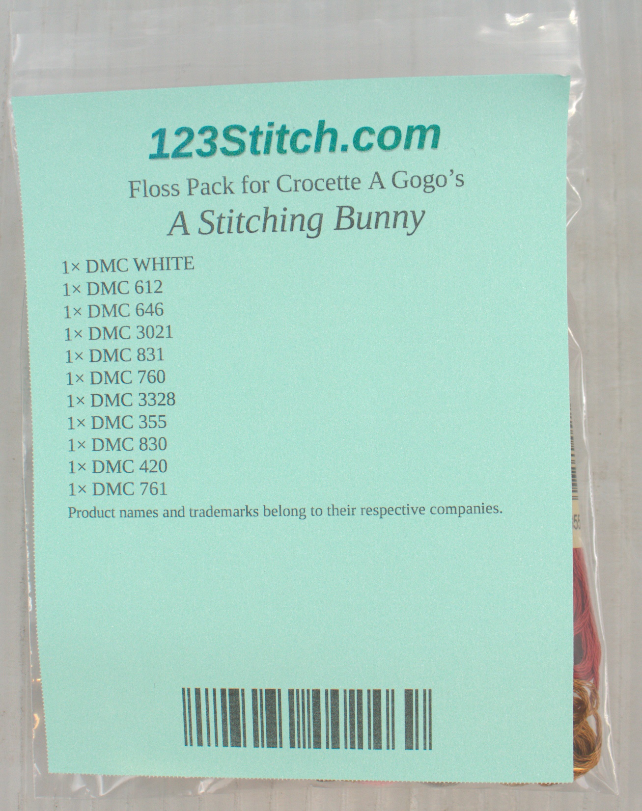Floss Pack for "A Stitching Bunny", zoomed in. Select this picture to zoom back out.