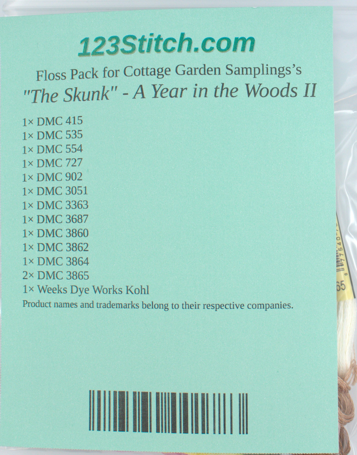 Floss Pack for "The Skunk" - A Year in the Woods II, zoomed in. Select this picture to zoom back out.