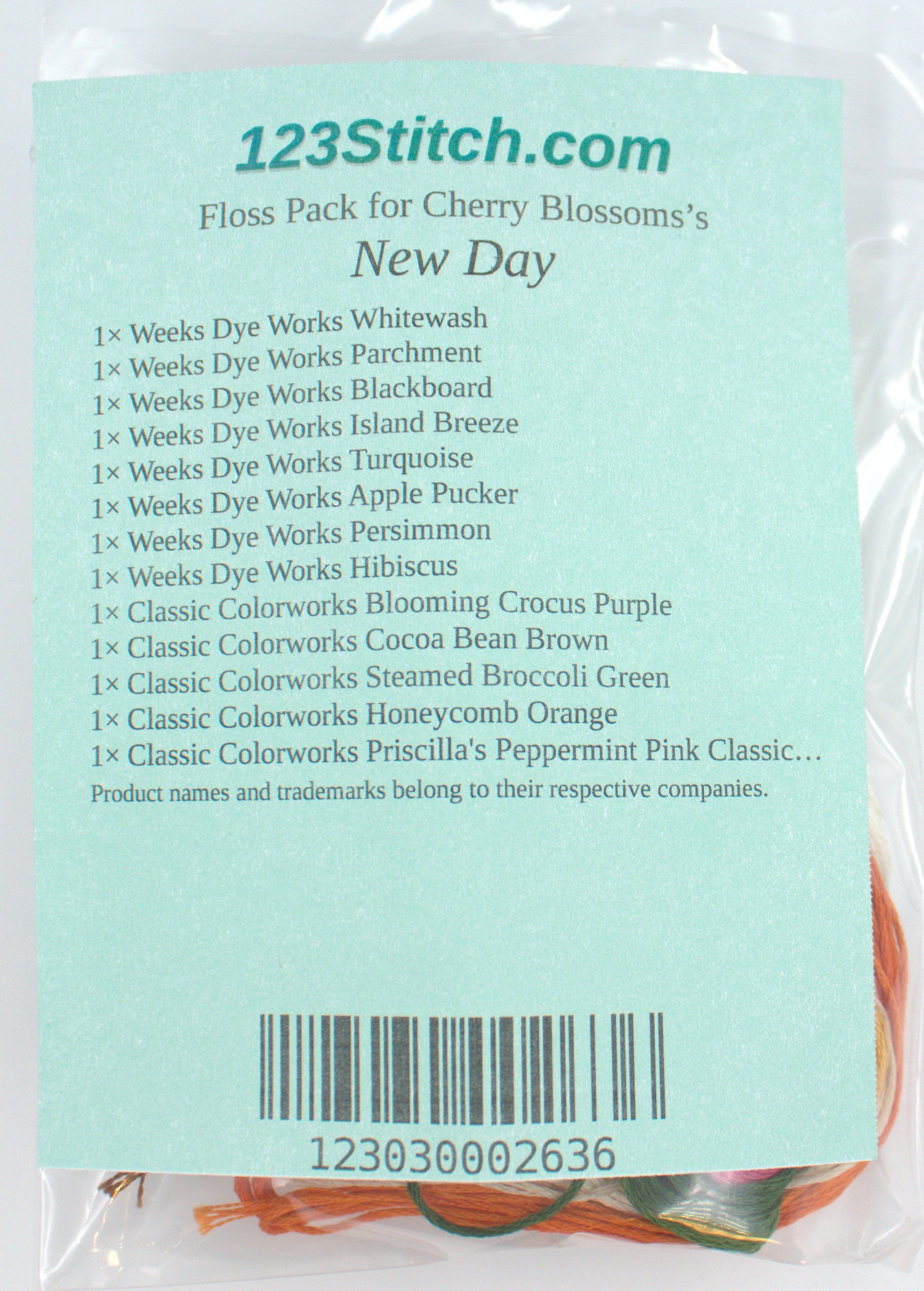 Floss Pack for "New Day", zoomed in. Select this picture to zoom back out.