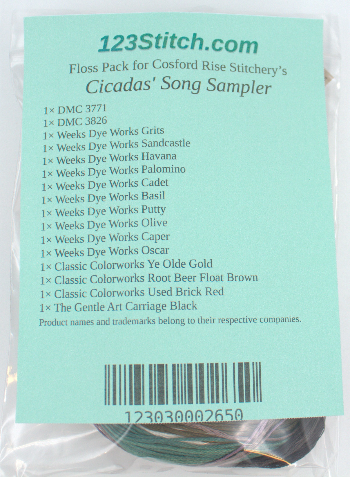 Floss Pack for "Cicadas' Song Sampler", zoomed in. Select this picture to zoom back out.