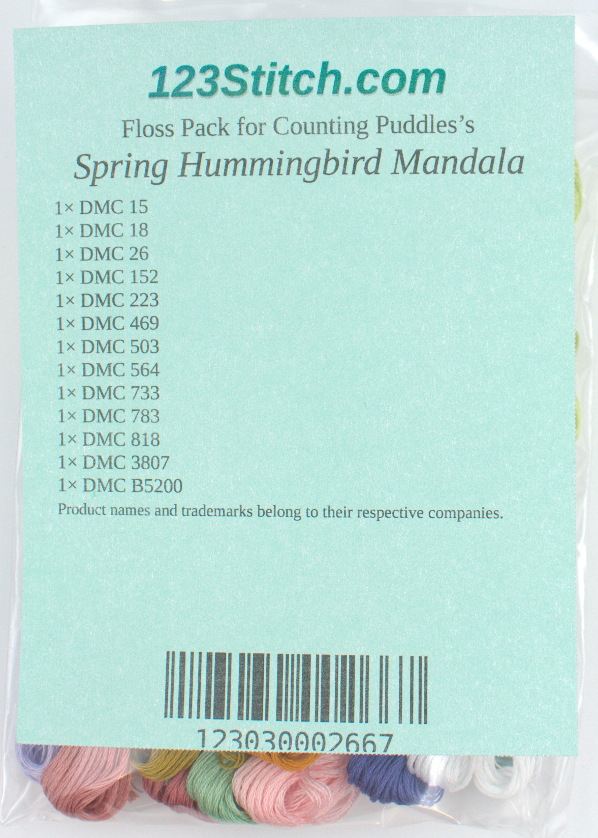 Floss Pack for "Spring Hummingbird Mandala", zoomed in. Select this picture to zoom back out.