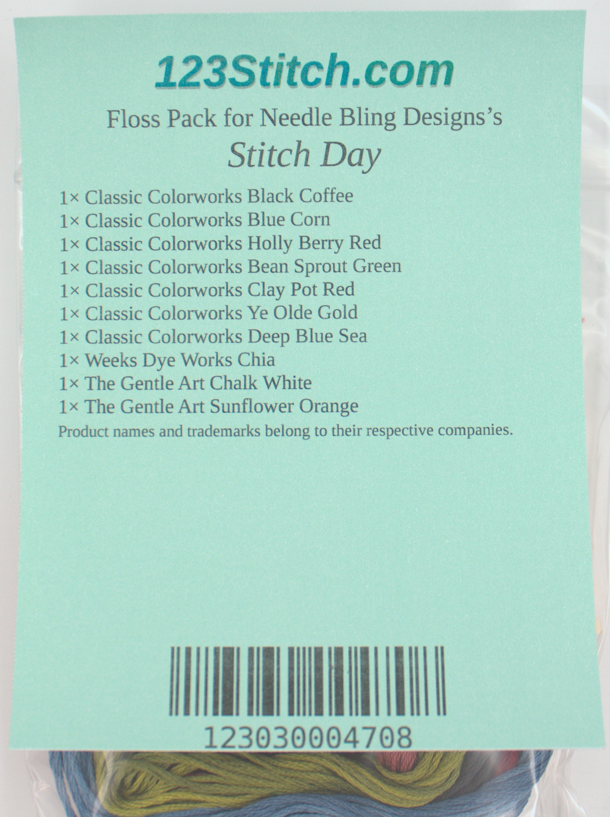 Floss Pack for "Stitch Day", zoomed in. Select this picture to zoom back out.