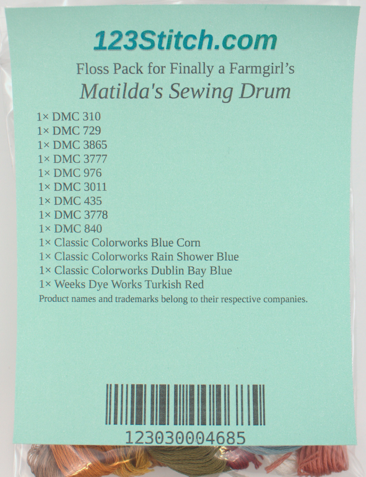 Floss Pack for "Matilda's Sewing Drum", zoomed in. Select this picture to zoom back out.
