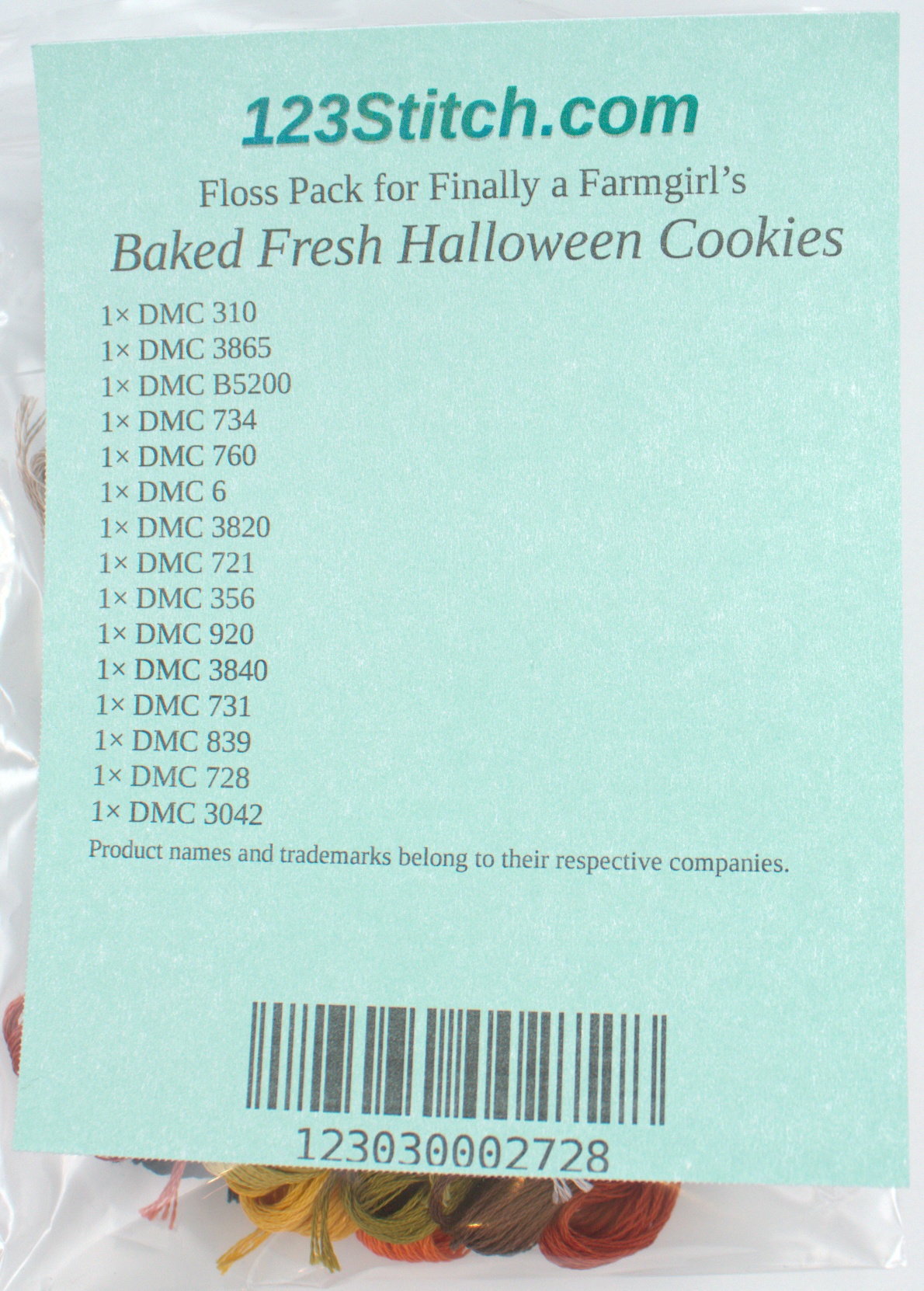 Floss Pack for "Baked Fresh Halloween Cookies", zoomed in. Select this picture to zoom back out.