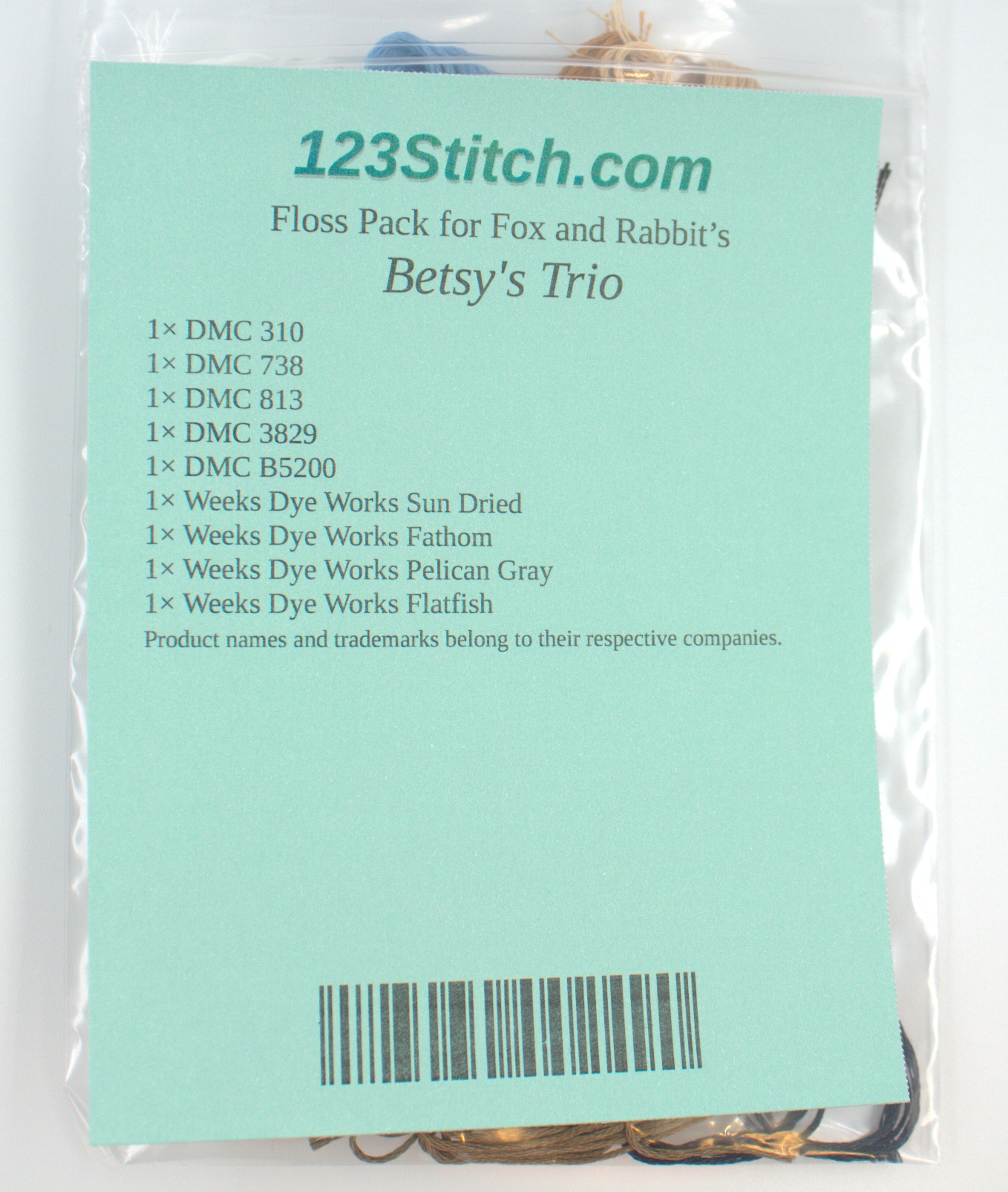 Floss Pack for "Betsy's Trio", zoomed in. Select this picture to zoom back out.