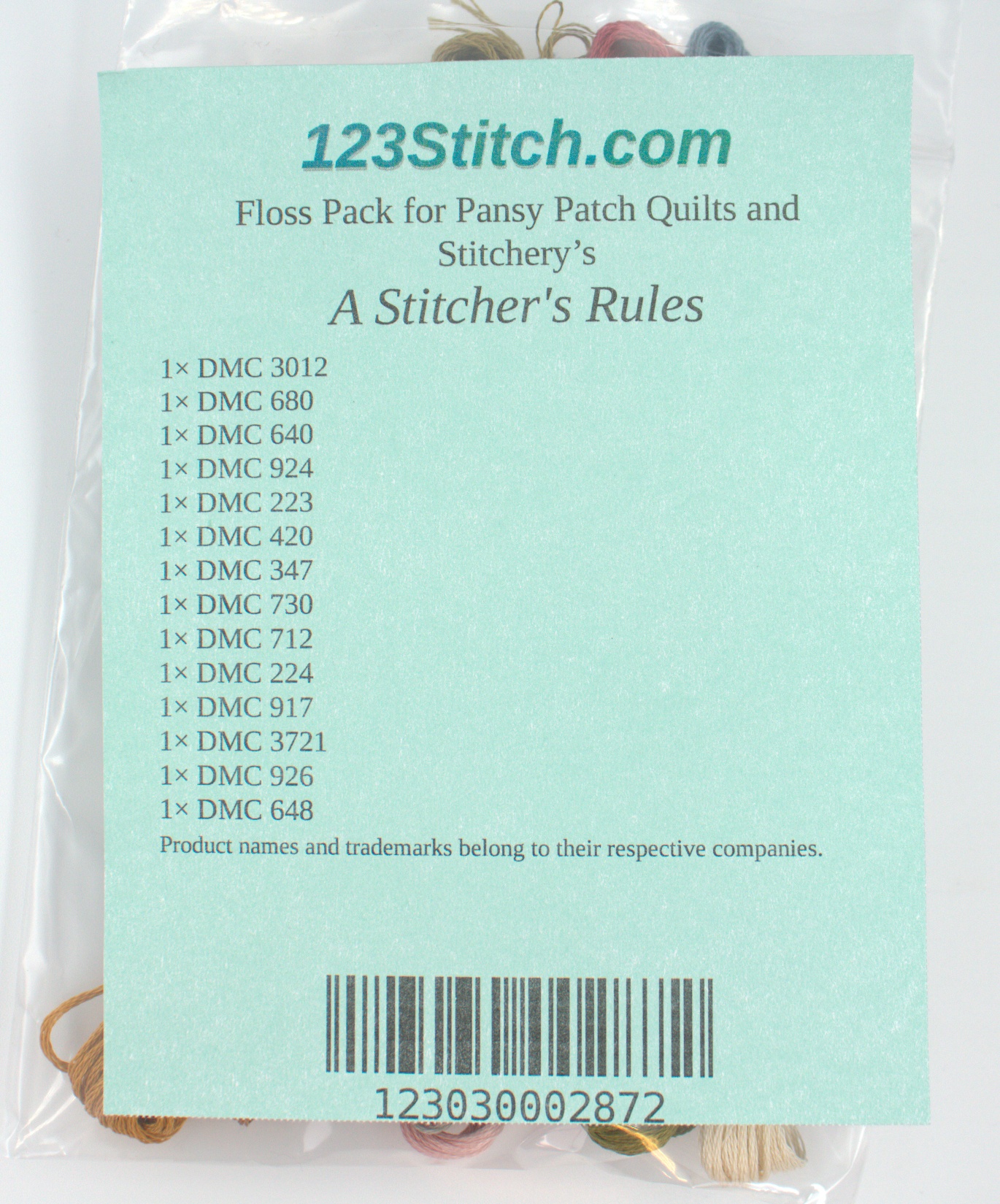 Floss Pack for "A Stitcher's Rules", zoomed in. Select this picture to zoom back out.