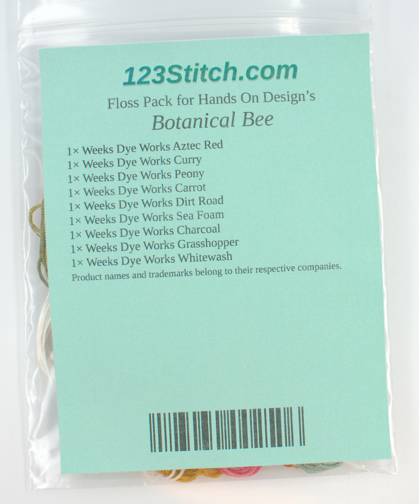Floss Pack for "Botanical Bee", zoomed in. Select this picture to zoom back out.