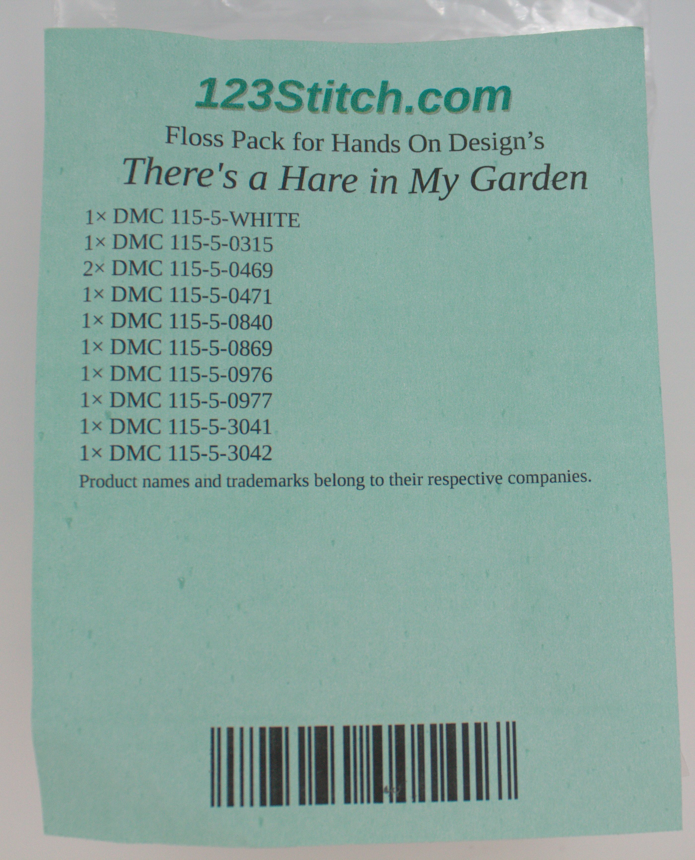 Floss Pack for "There's a Hare in My Garden", zoomed in. Select this picture to zoom back out.