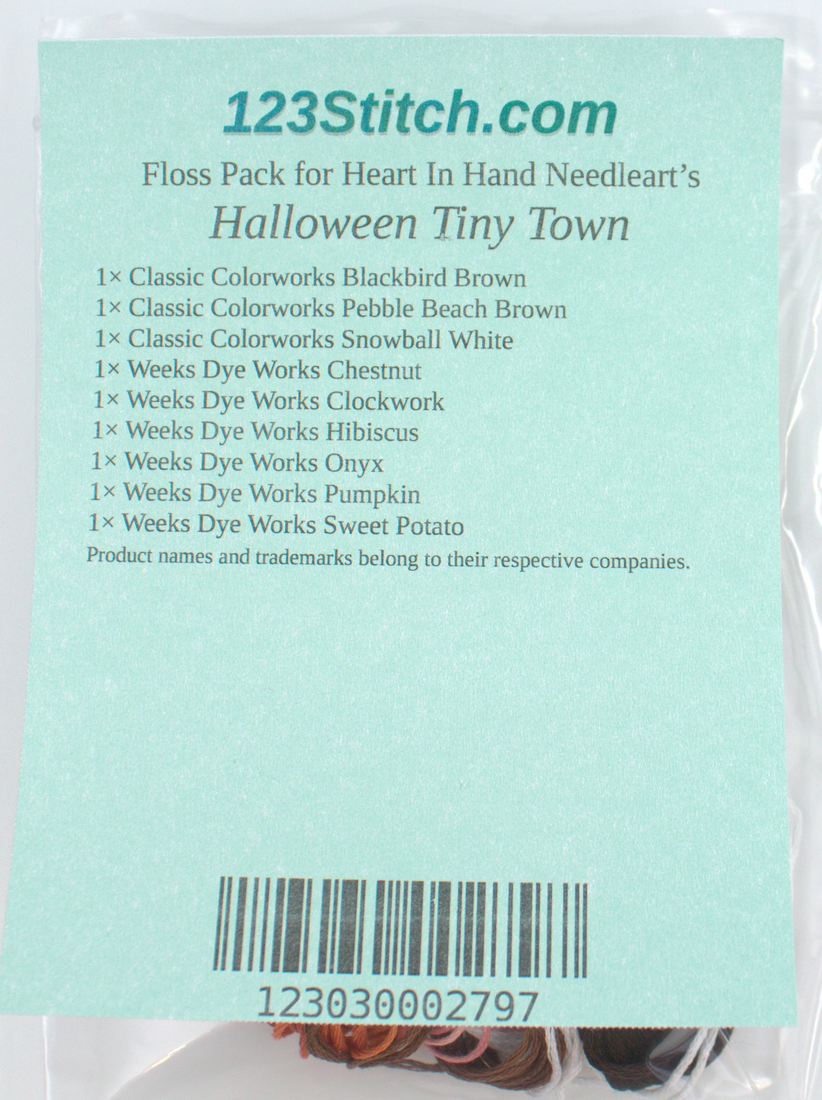 Floss Pack for "Halloween Tiny Town", zoomed in. Select this picture to zoom back out.