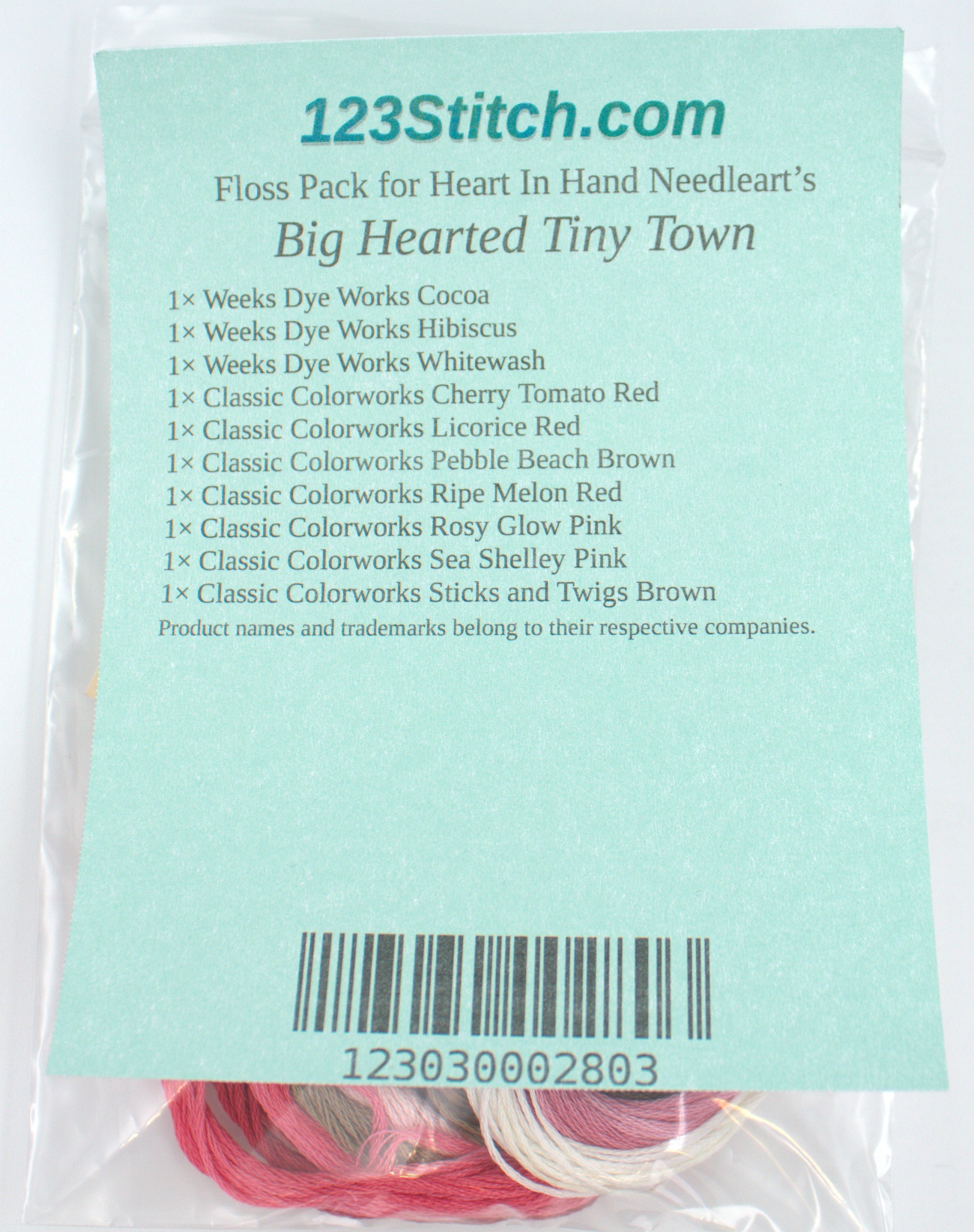 Floss Pack for "Big Hearted Tiny Town", zoomed in. Select this picture to zoom back out.