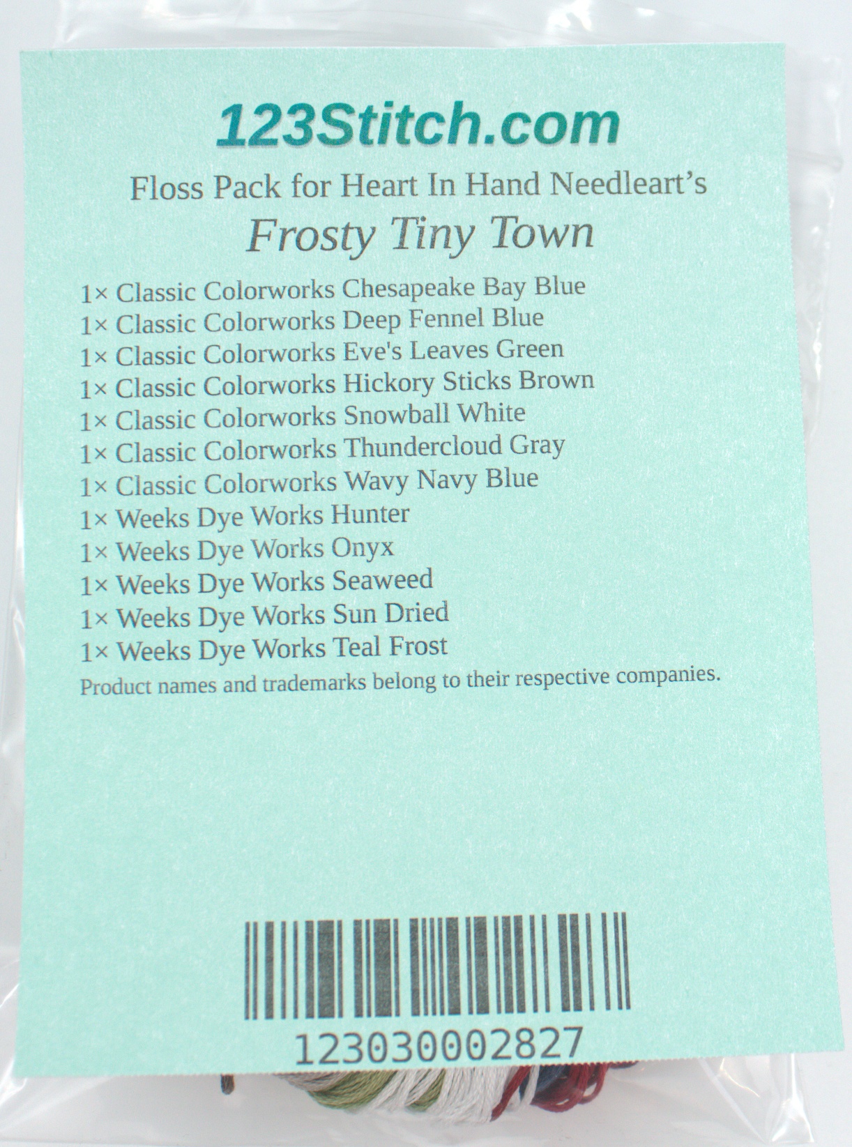 Floss Pack for "Frosty Tiny Town", zoomed in. Select this picture to zoom back out.