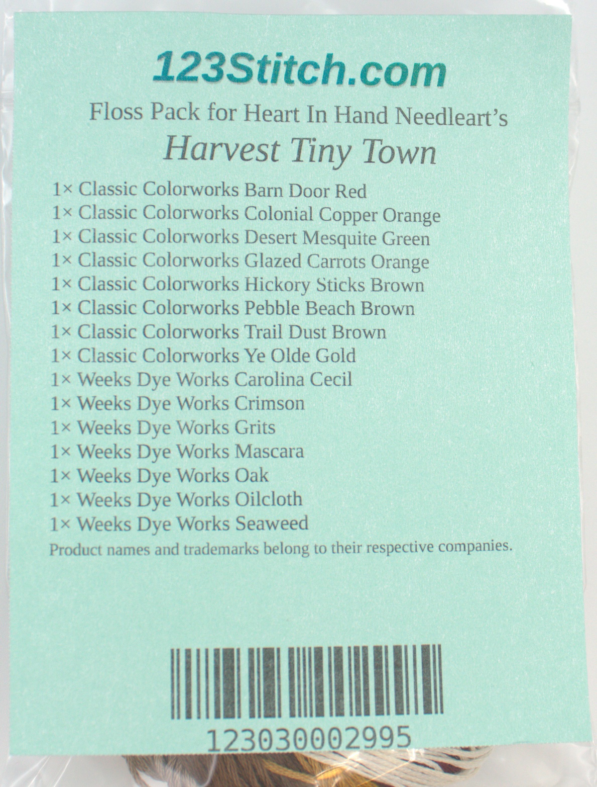 Floss Pack for "Harvest Tiny Town", zoomed in. Select this picture to zoom back out.