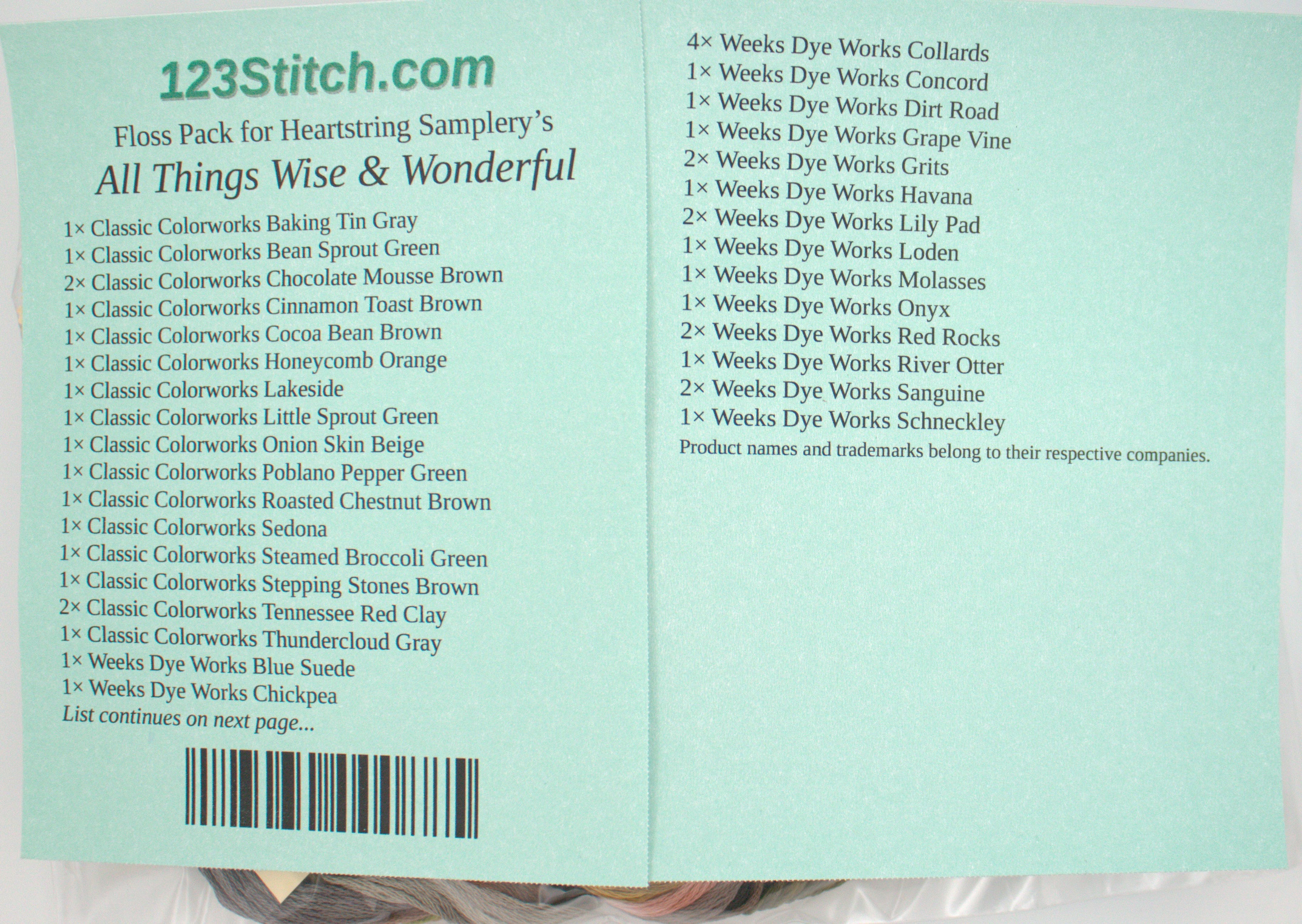 Floss Pack for "All Things Wise & Wonderful"