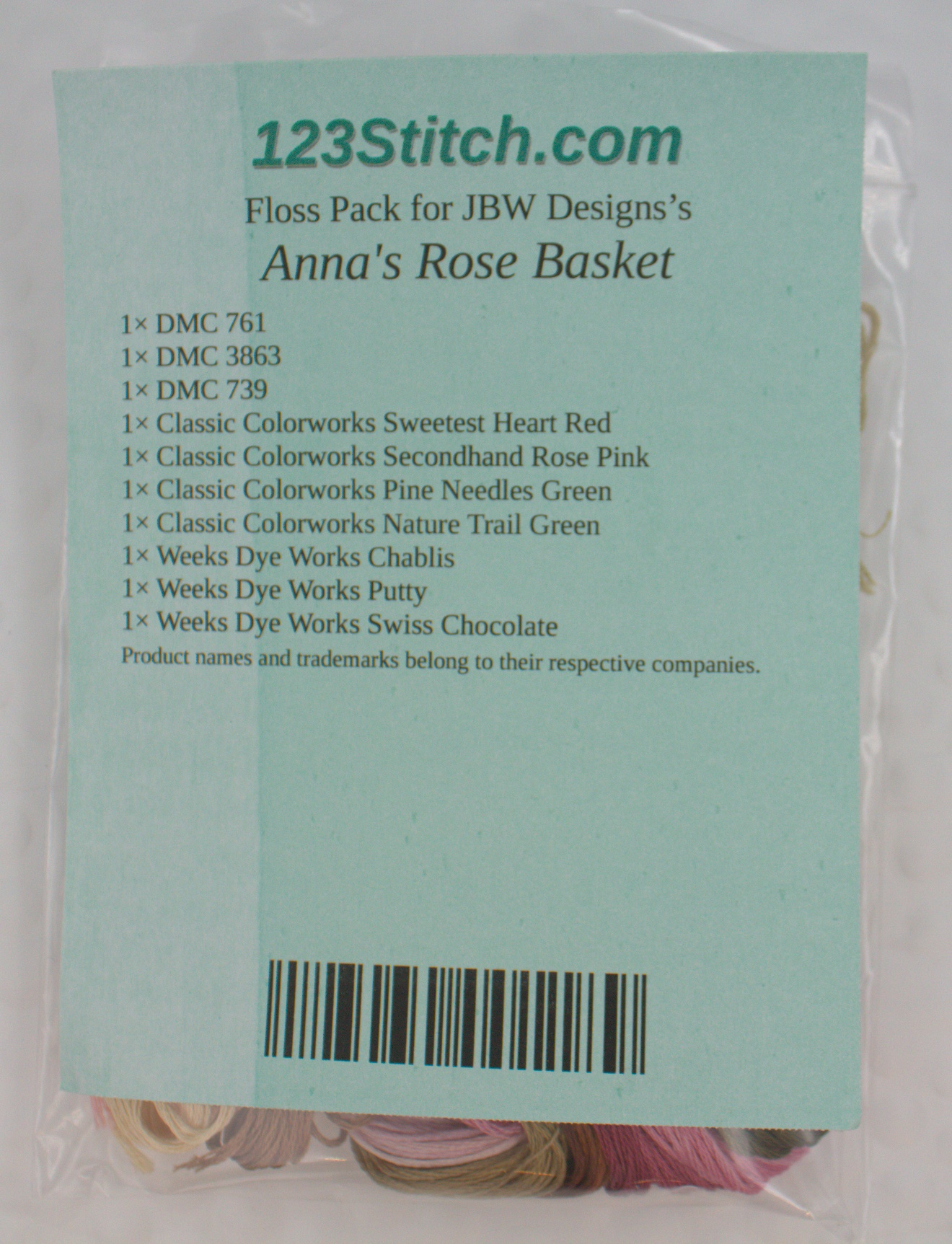 Floss Pack for "Anna's Rose Basket", zoomed in. Select this picture to zoom back out.