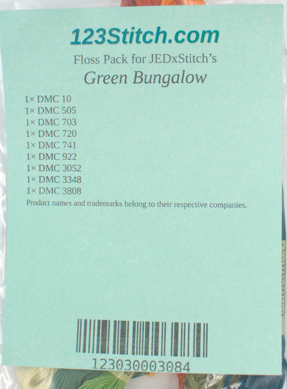 Floss Pack for "Green Bungalow", zoomed in. Select this picture to zoom back out.